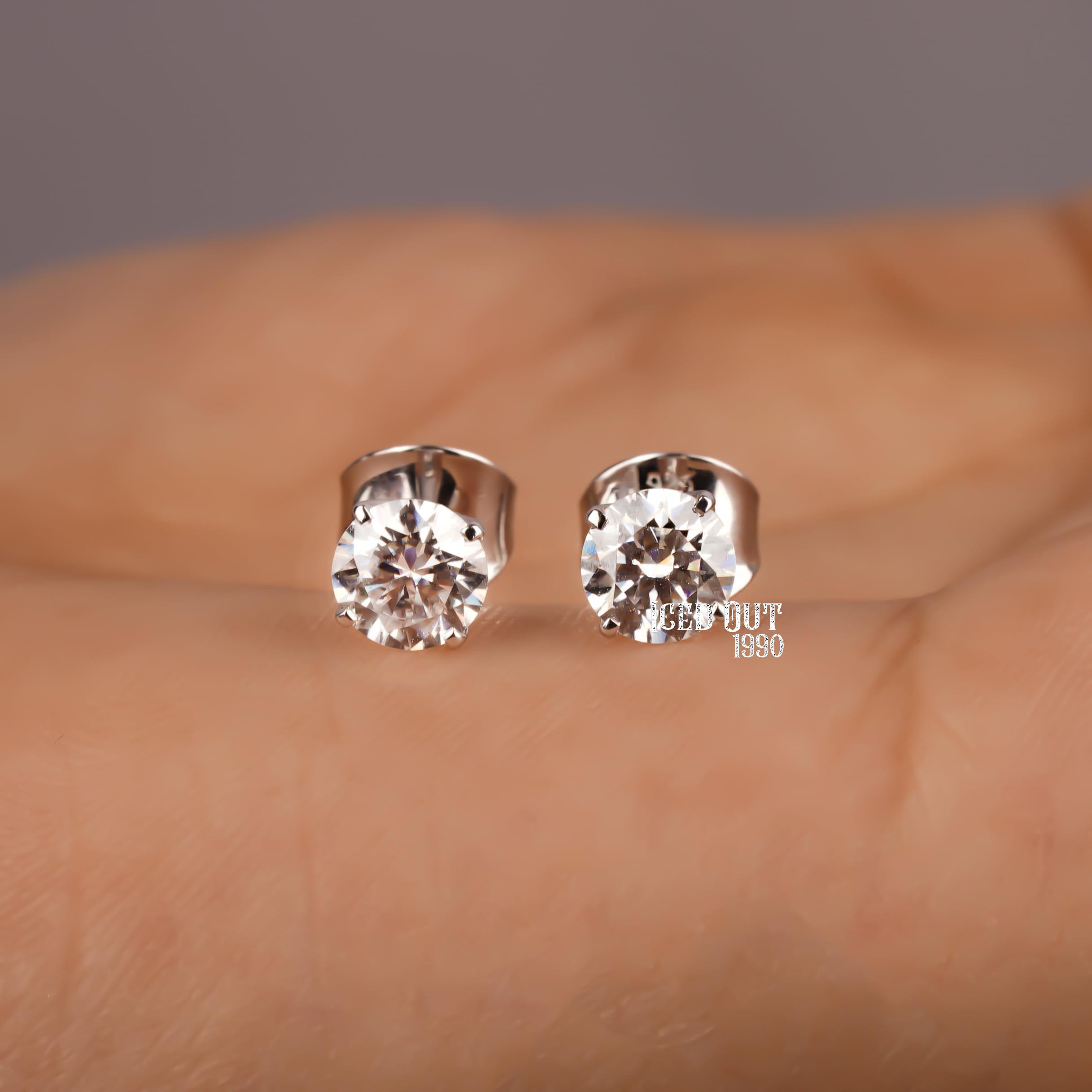 0.90 Carat Moissanite 925 Sterling Silver Push Back Stud Earrings