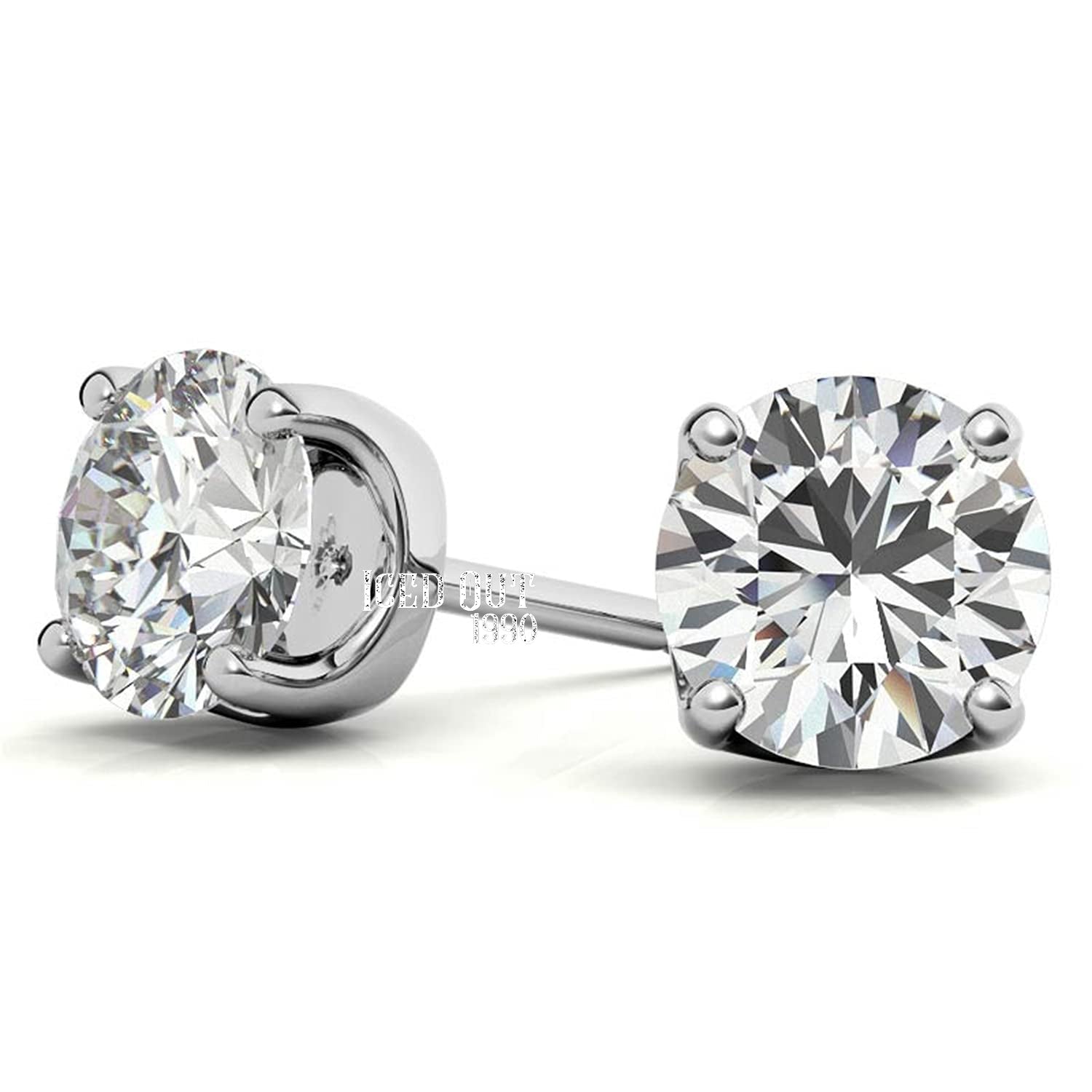 1 Carat Moissanite 10K White Gold Push Back Stud Earrings