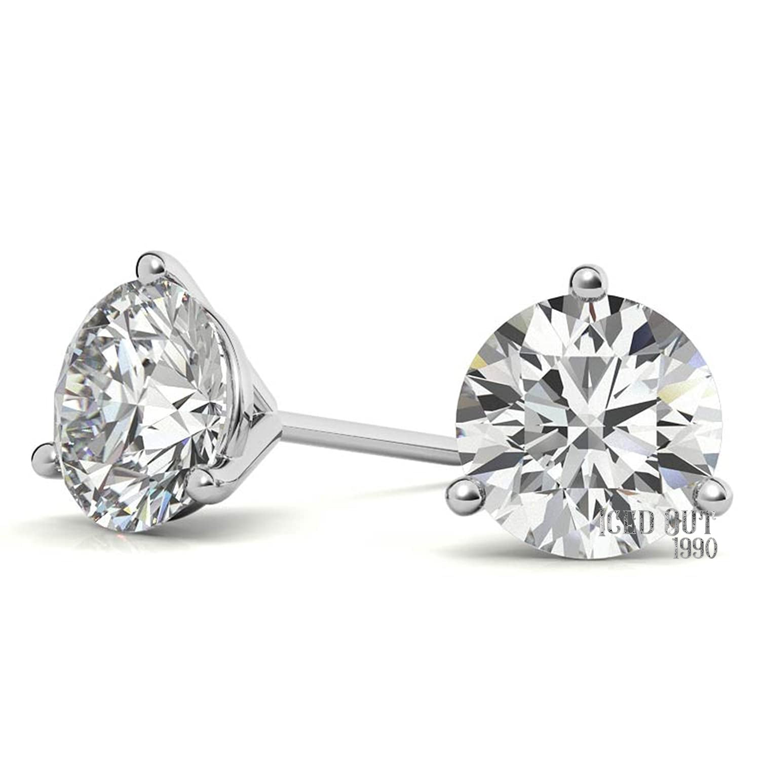 Martini 1 Carat Moissanite 10K White Gold Push Back Stud Earrings