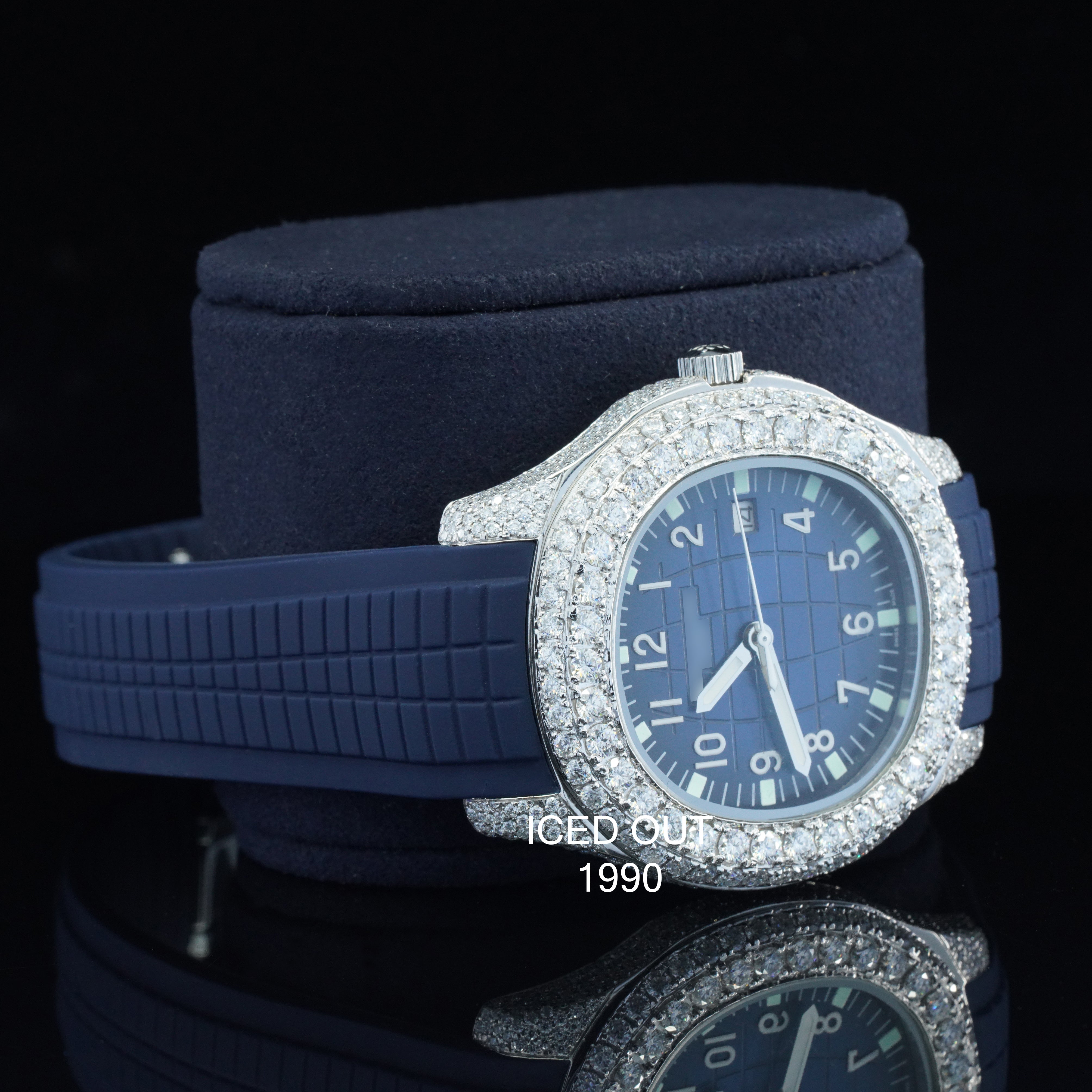 Moissanite Diamond Iced Out Blue Color Rubber Belt Automatic Wrist Watch For Men