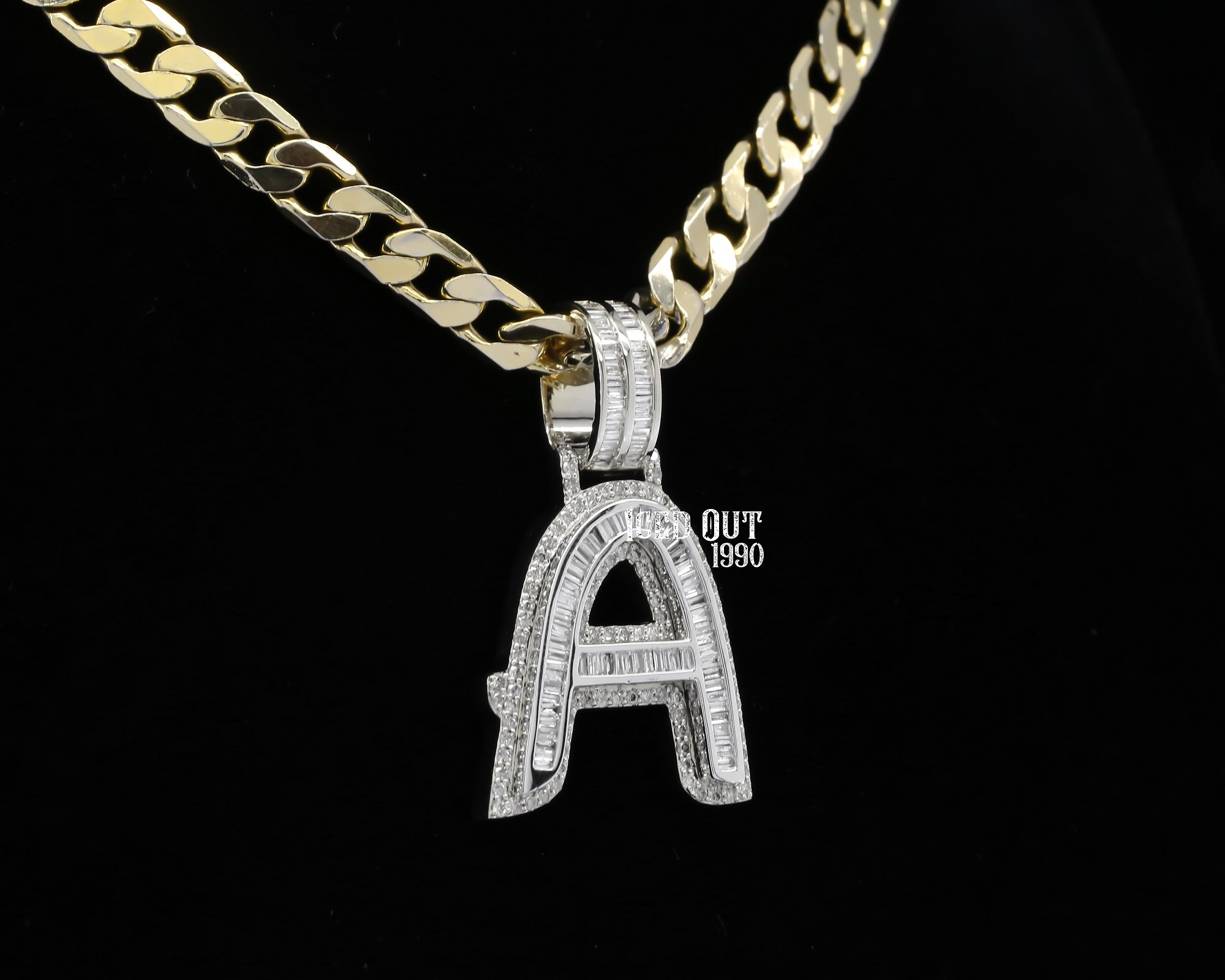 Baguette And Round Cut Moissanite Diamond Initial "A" Charm Hip Hop Pendant