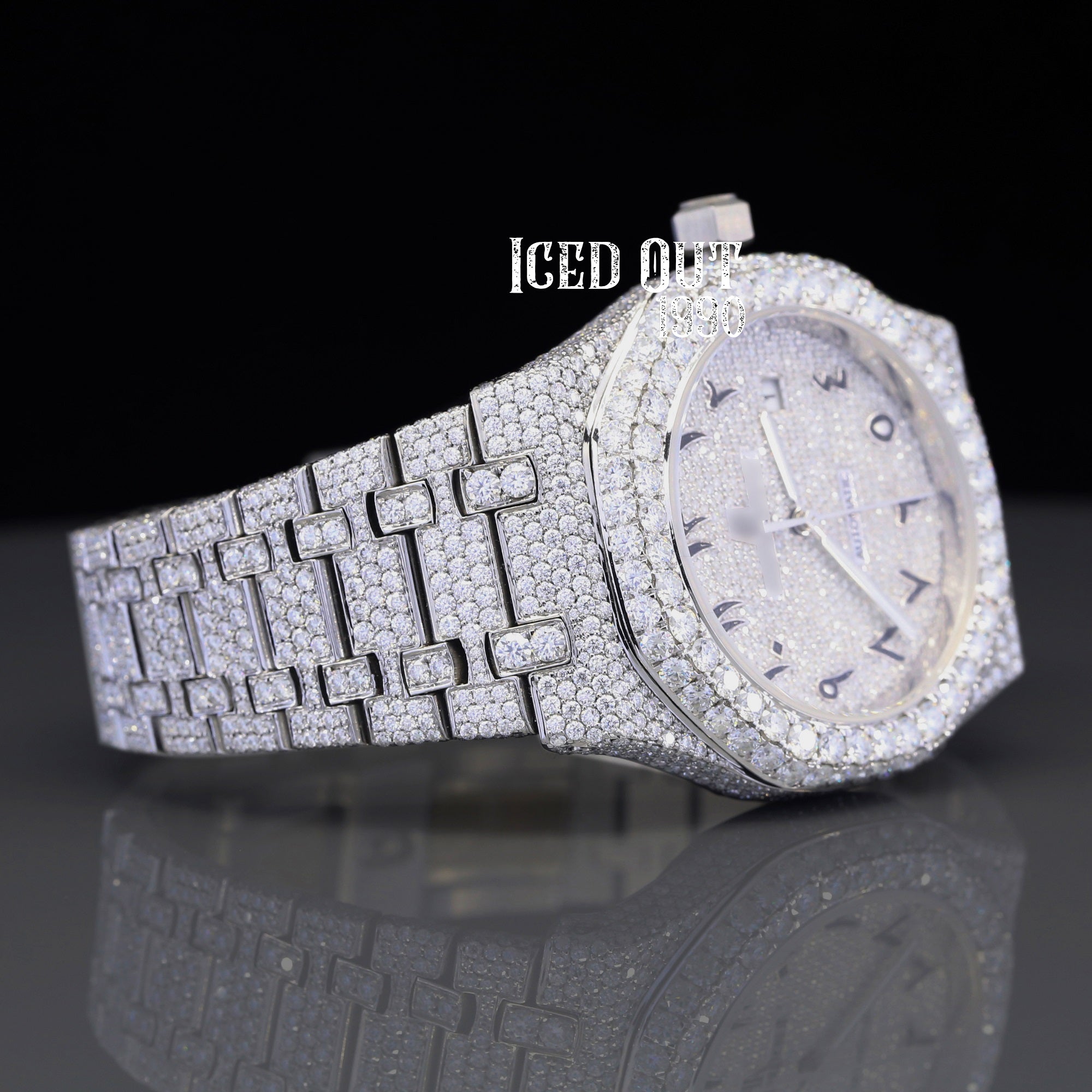 Moissanite Iced Out Watch Sapphire Crystal Glass Arabic Numeral