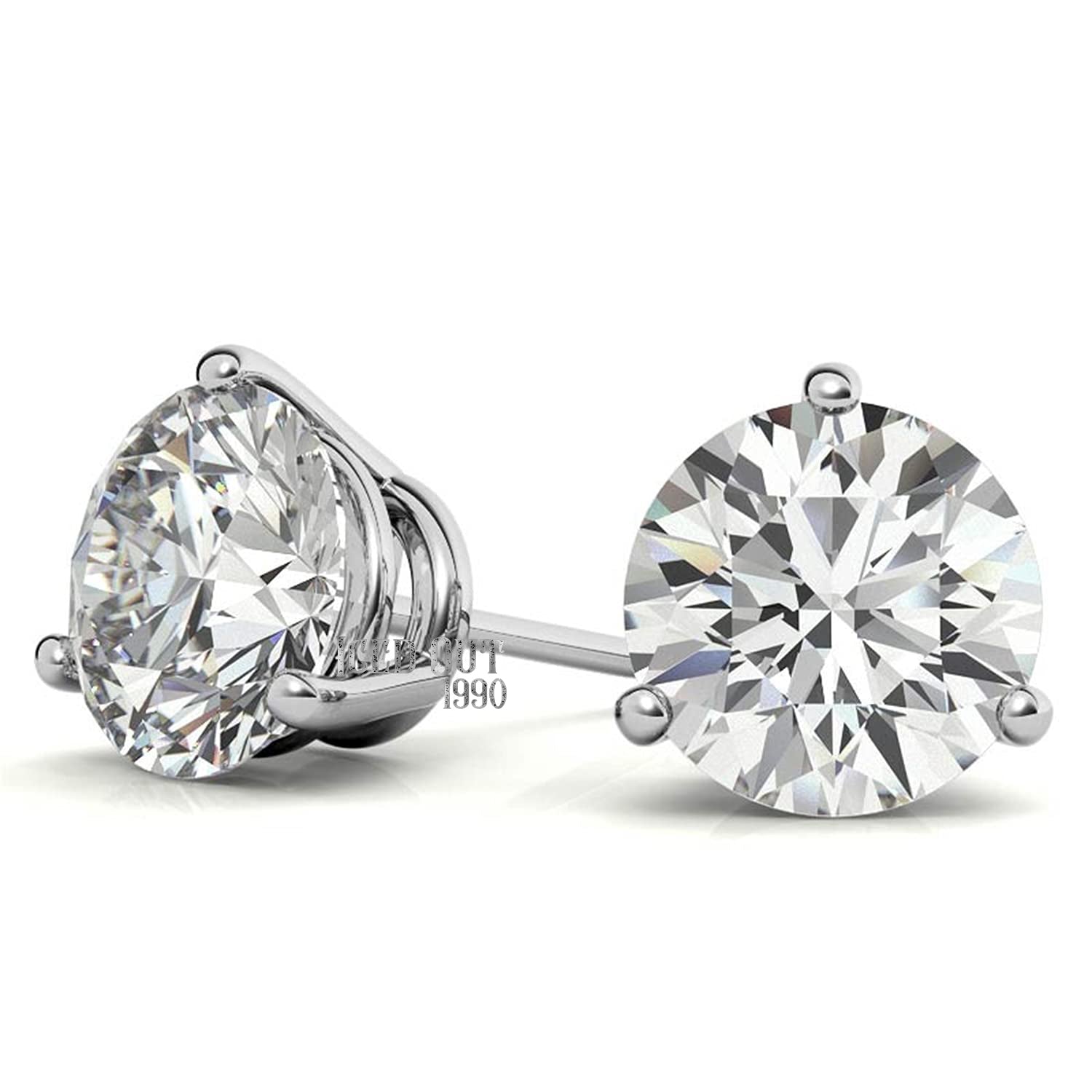 3 Prong 1 Carat Moissanite 10K White Gold Push Back Stud Earrings