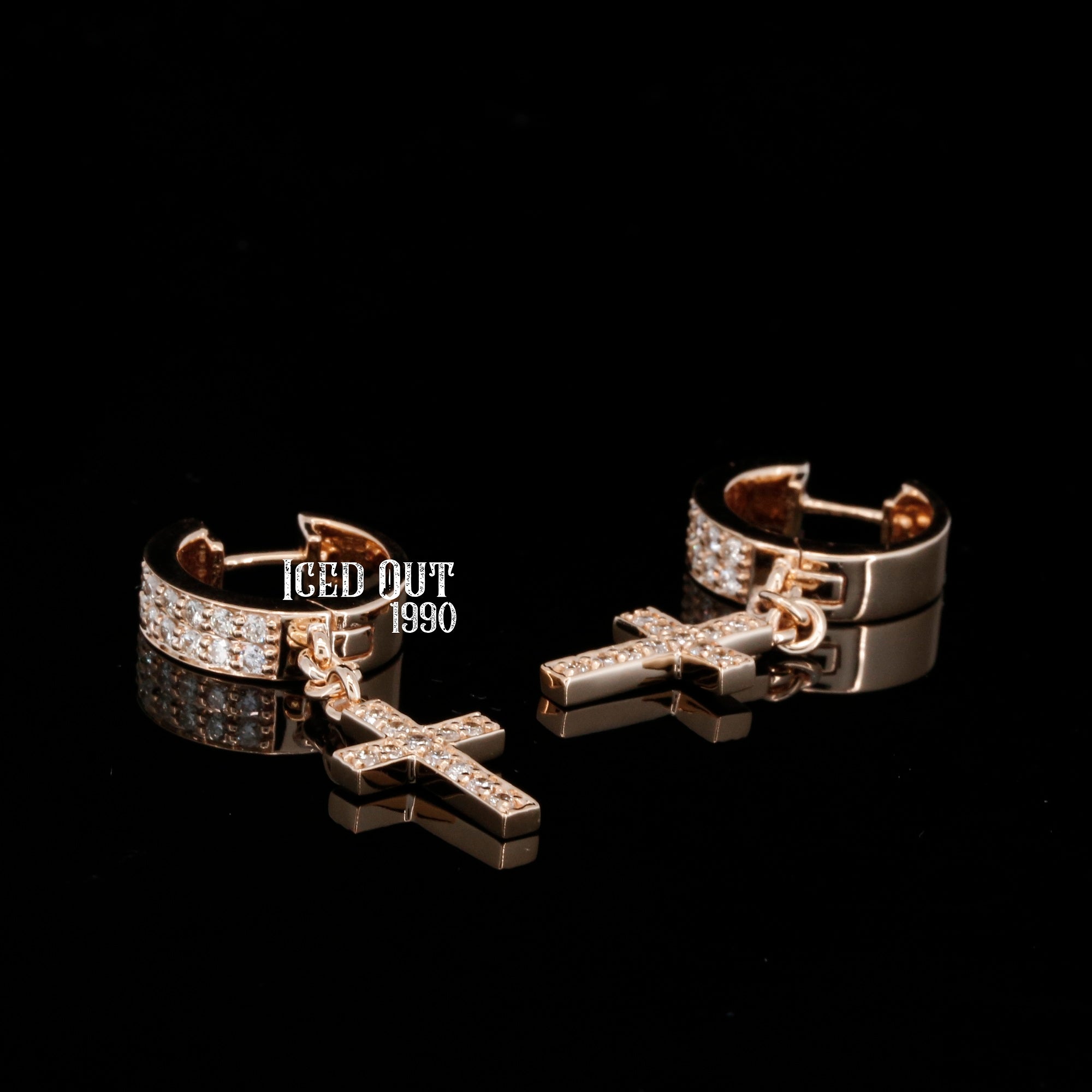 Moissanite Dangling Cross Huggie Hoop Earrings For Men