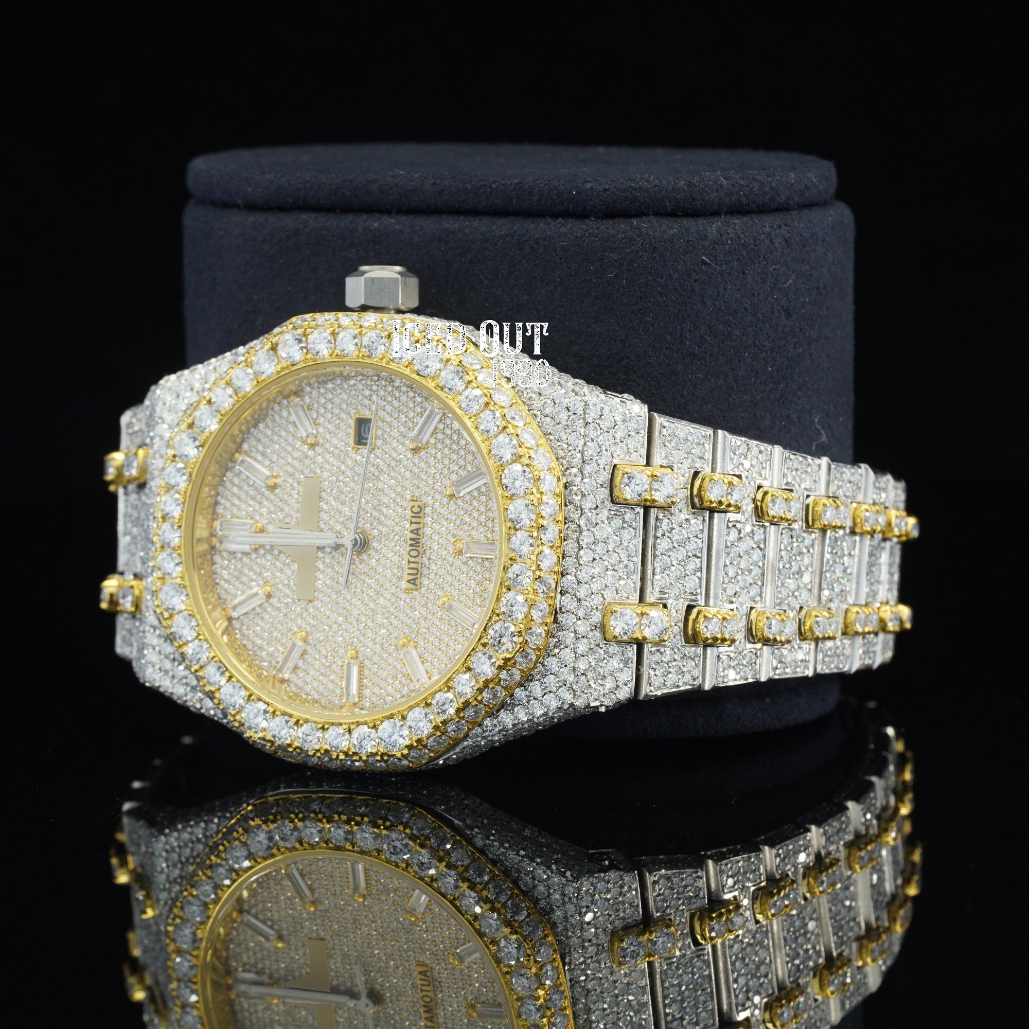 Moissanite Watch Automatic Iced Out Bust Down Sapphire Crystal Glass Watch