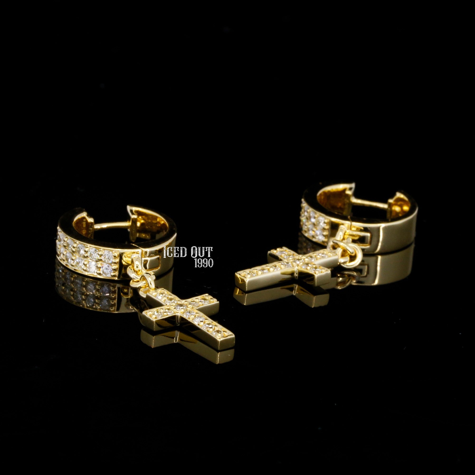 Moissanite Dangling Cross Huggie Hoop Earrings For Men