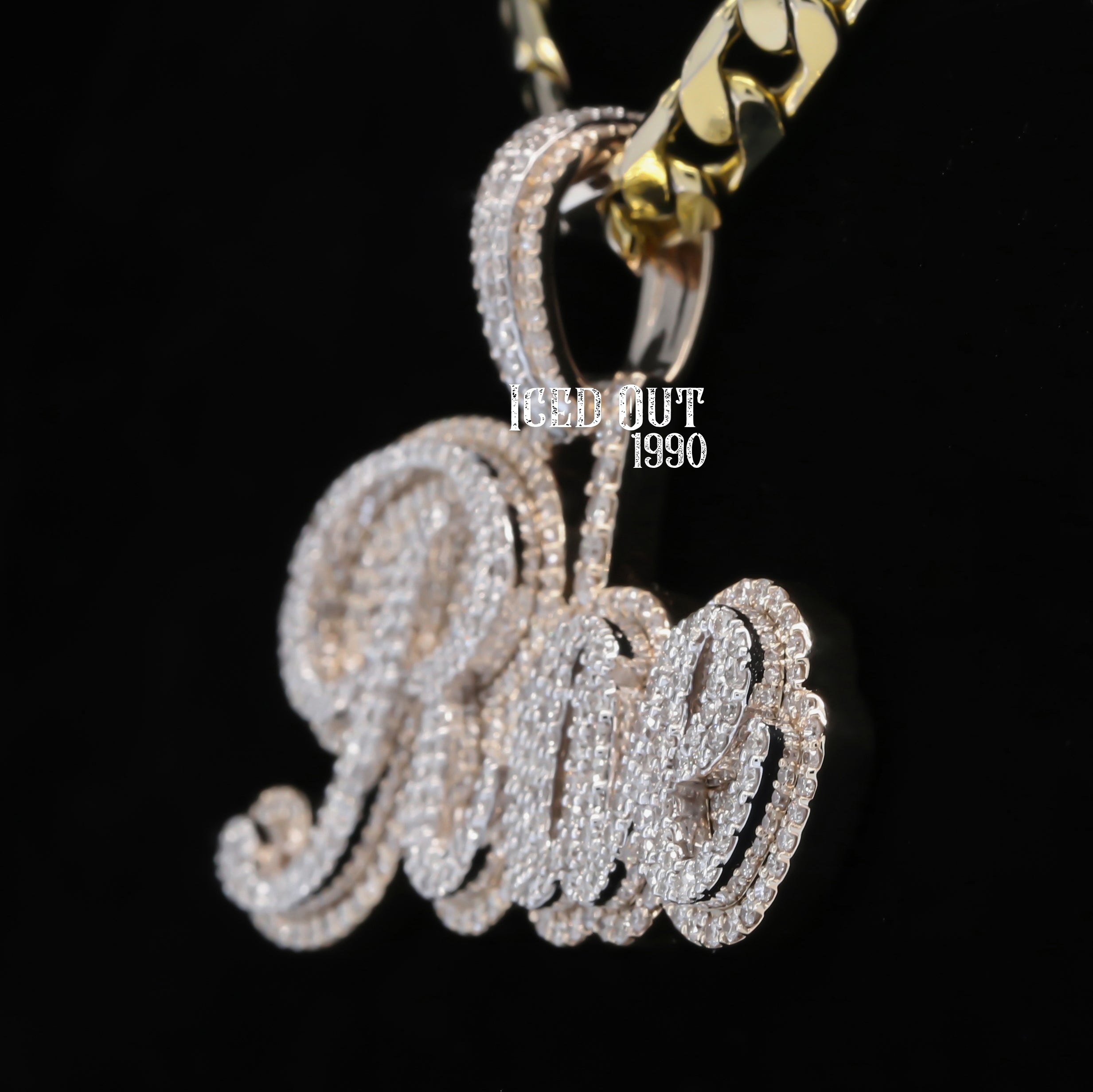 Round Cut Moissanite Diamond Nameplate "Rae" Hip Hop Pendant