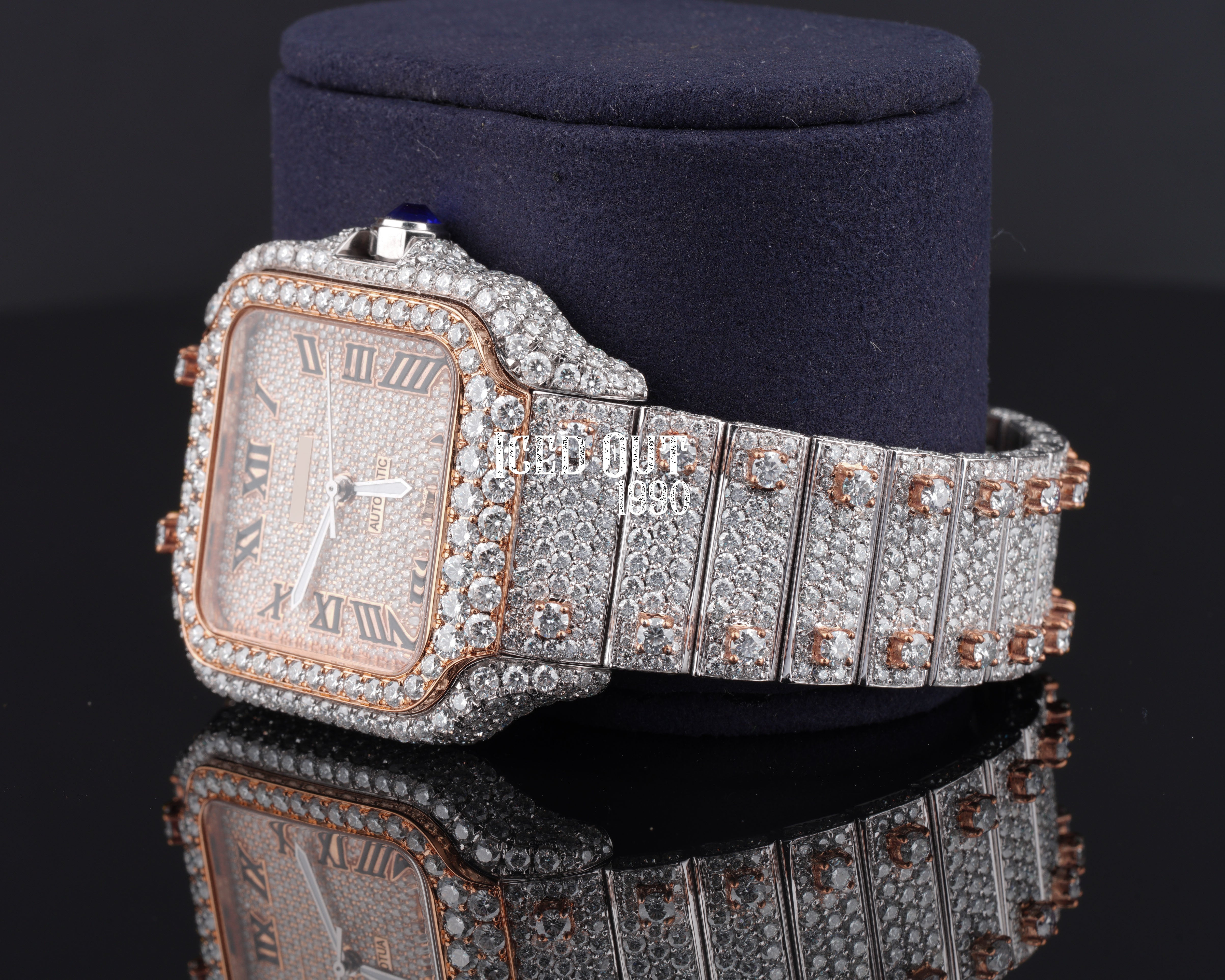 Iced Out Moissanite Watch Two Tone Hip Hop Wrist Bust Down Watch