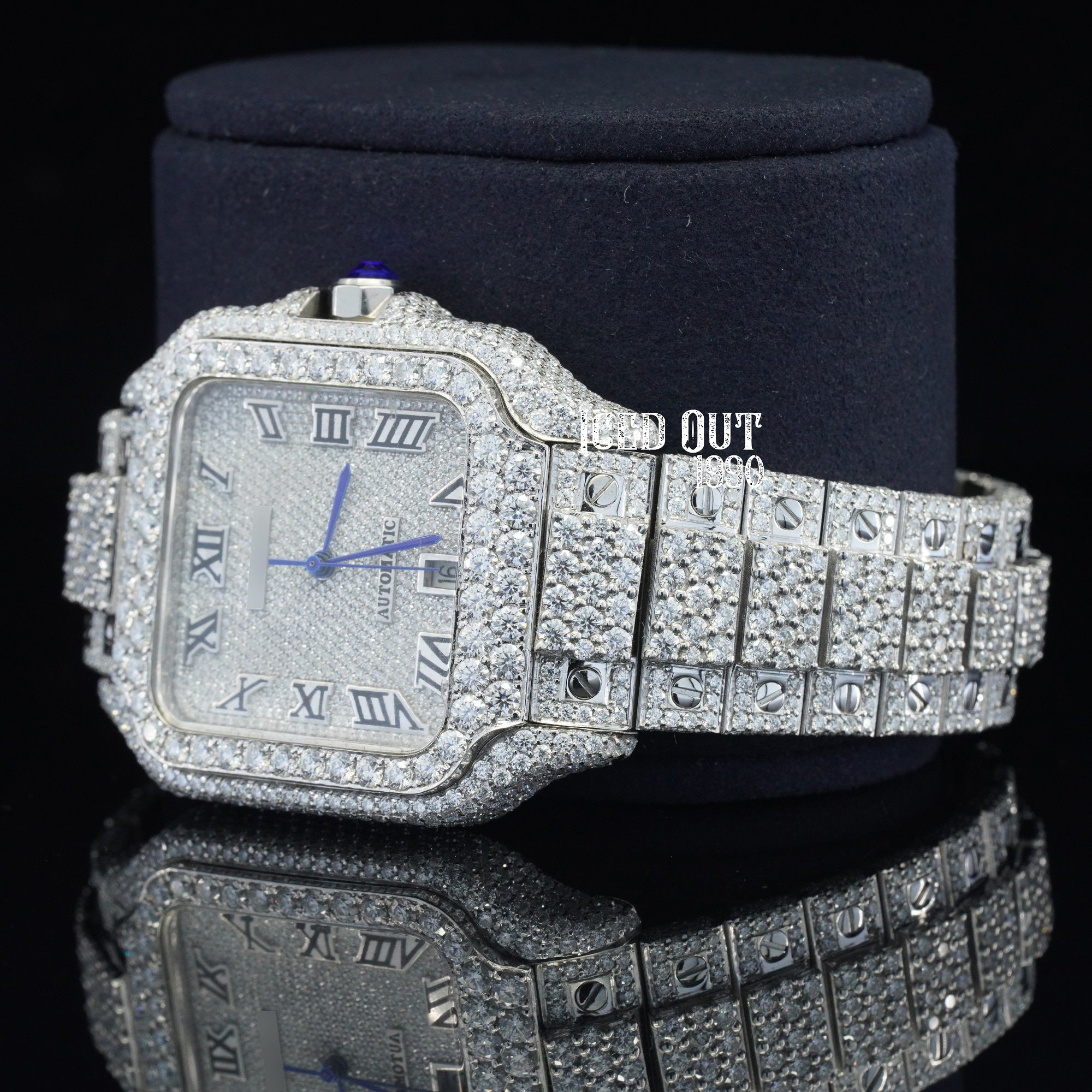 Automatic Moissanite Watch Iced Out Hip Hop Bust Down Watch Sapphire Glass