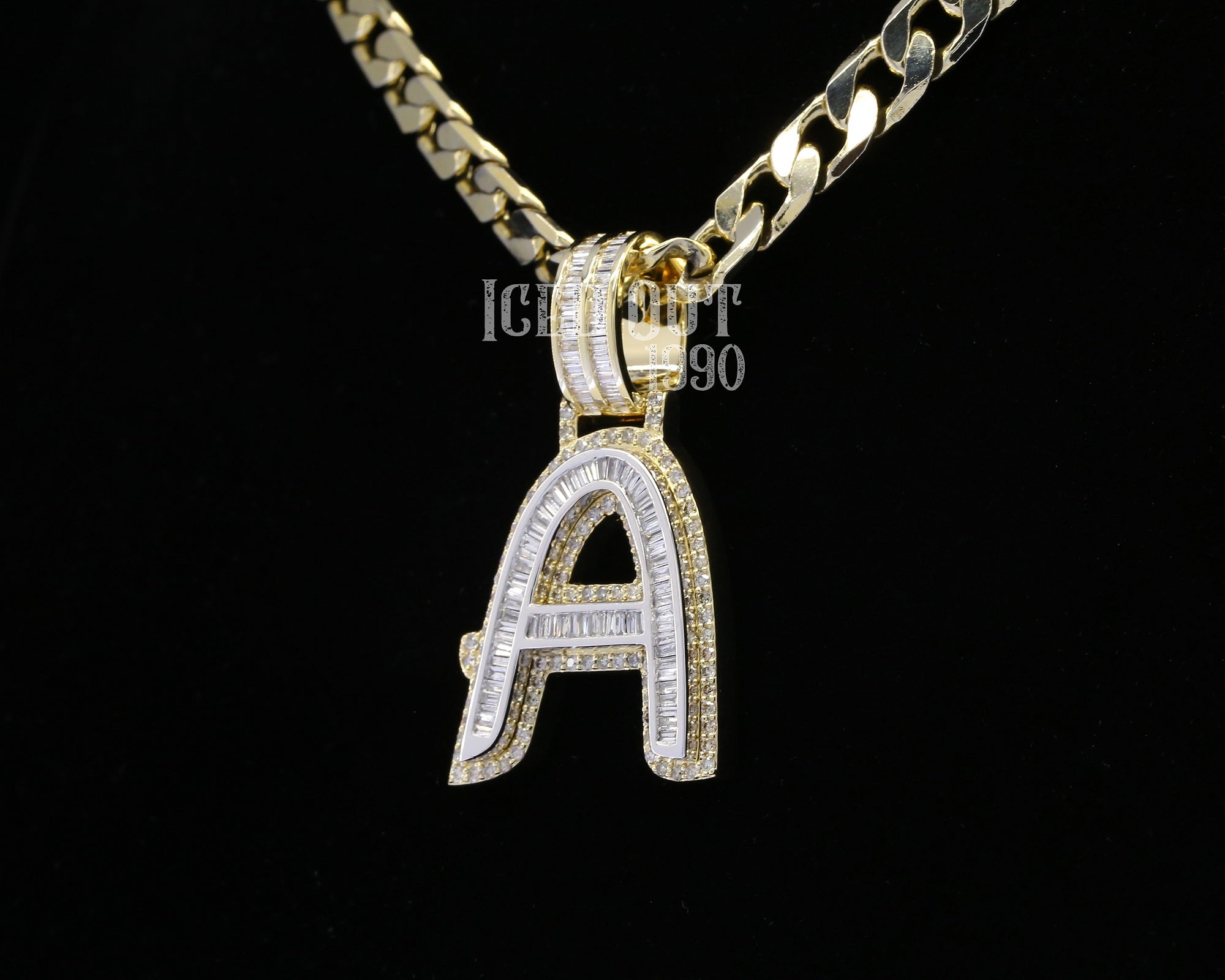 Baguette And Round Cut Moissanite Diamond Initial "A" Charm Hip Hop Pendant