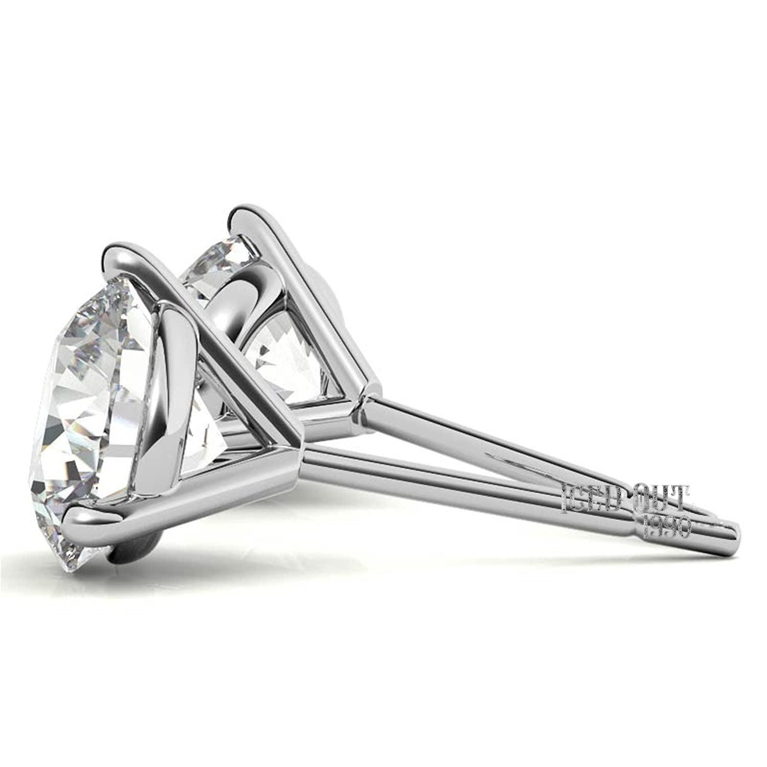 Martini 1 Carat Moissanite 10K White Gold Push Back Stud Earrings