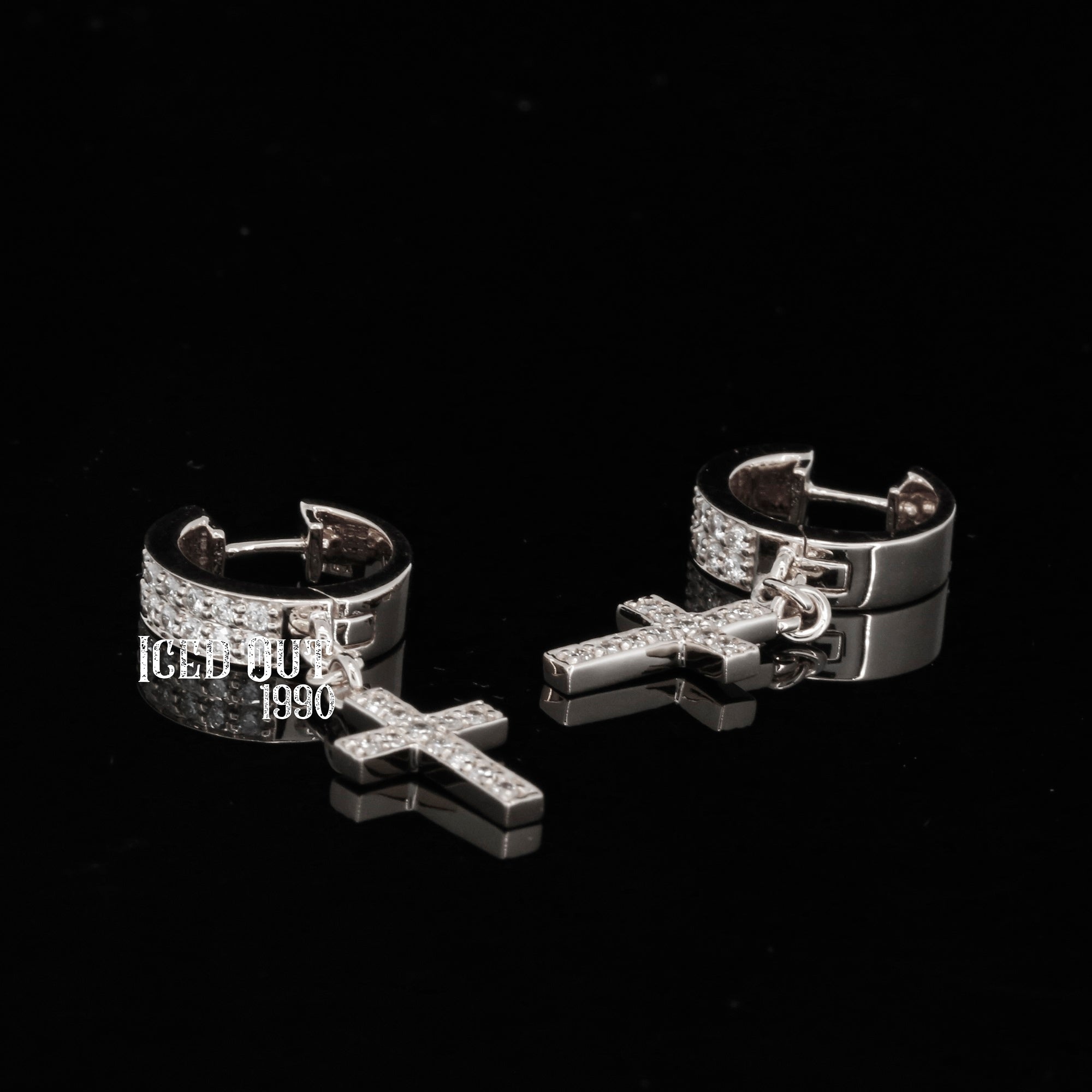 Moissanite Dangling Cross Huggie Hoop Earrings For Men