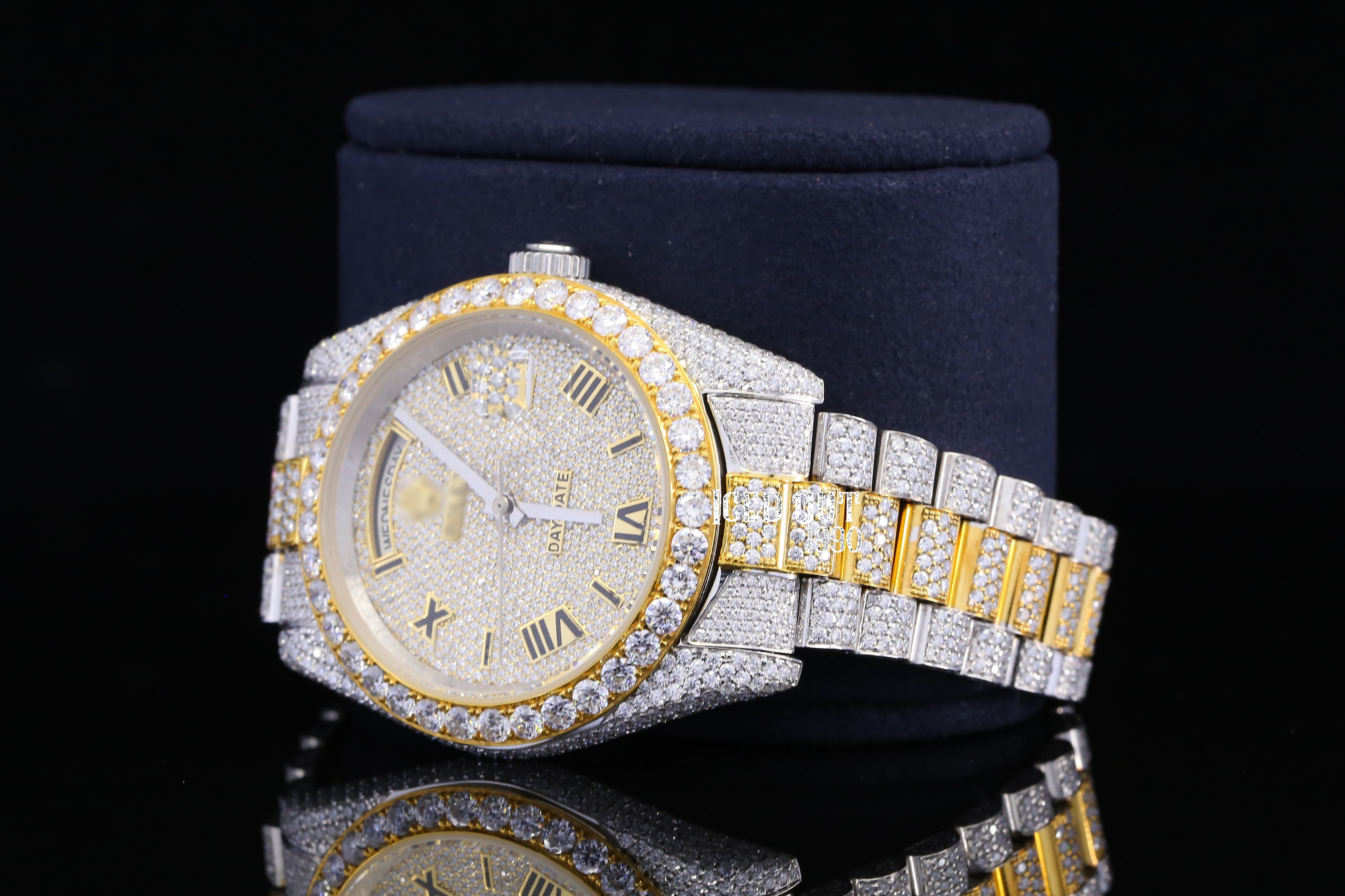 Two Tone Round Cut Moissanite Diamond Iced Out Watch