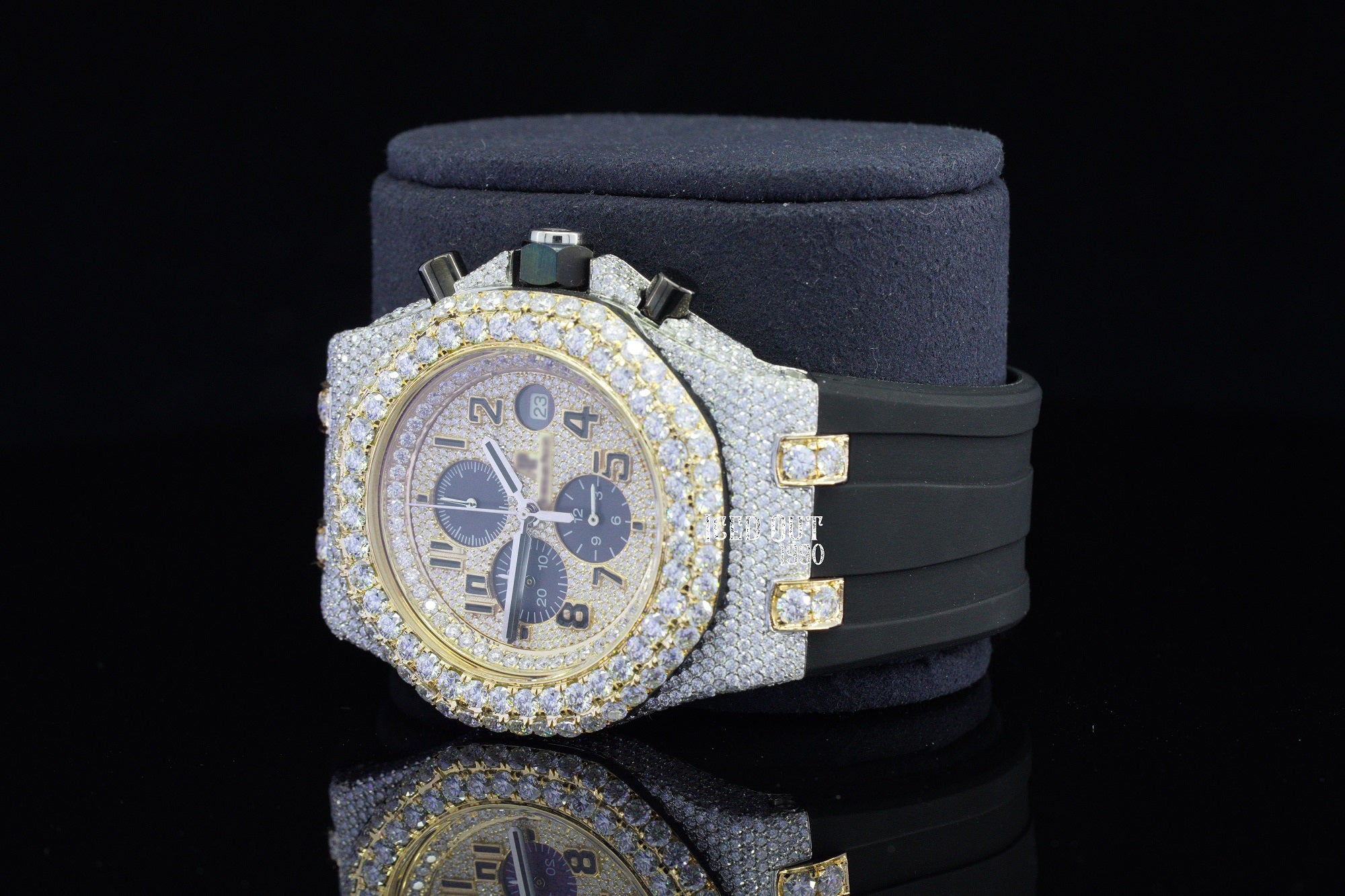 Two Tone Chronograph Iced Out Moissanite Hip Hop Watch Rubber Belt