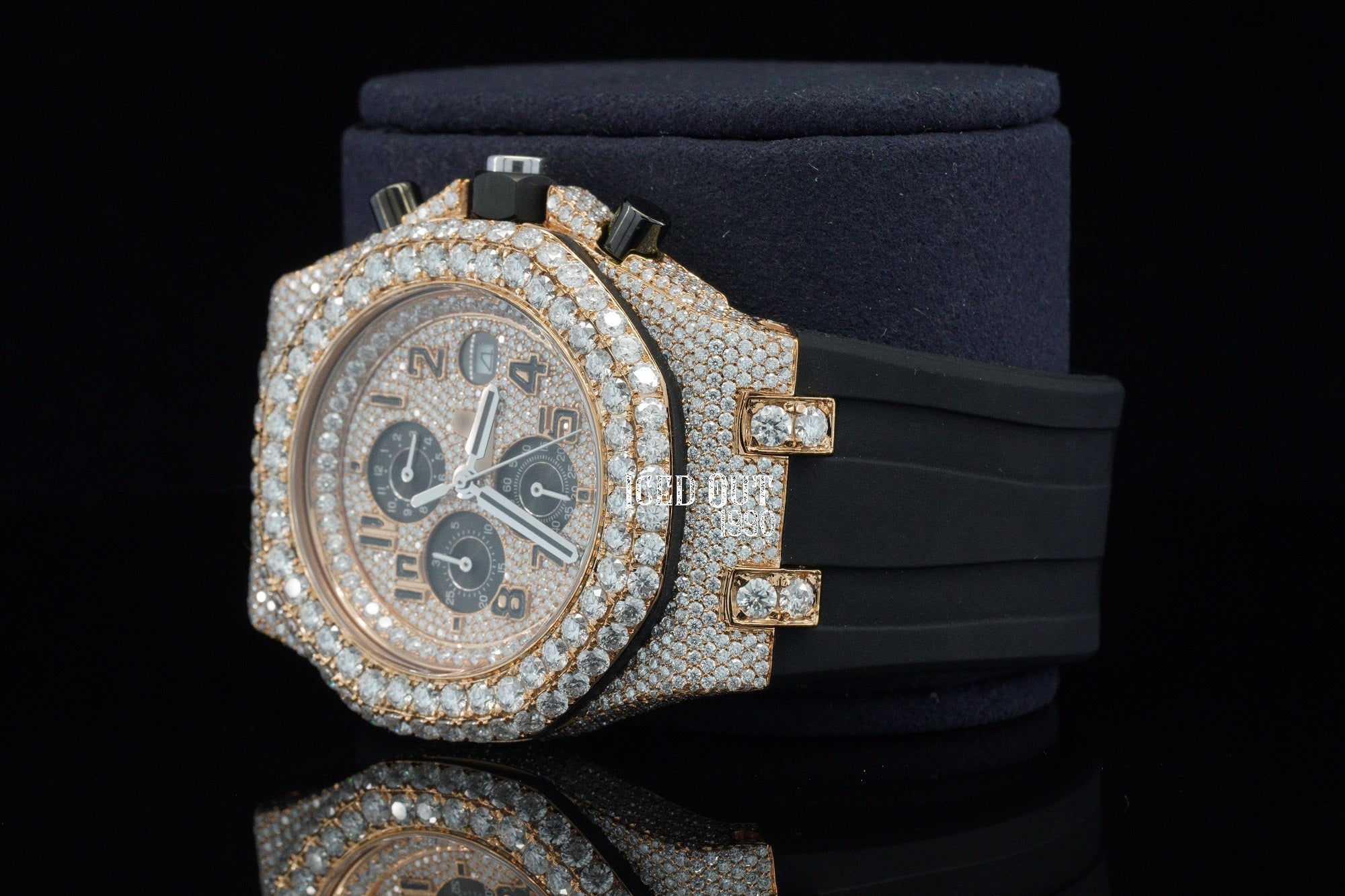 Chronograph Moissanite Hip Hop Iced Out Watch Rubber Belt