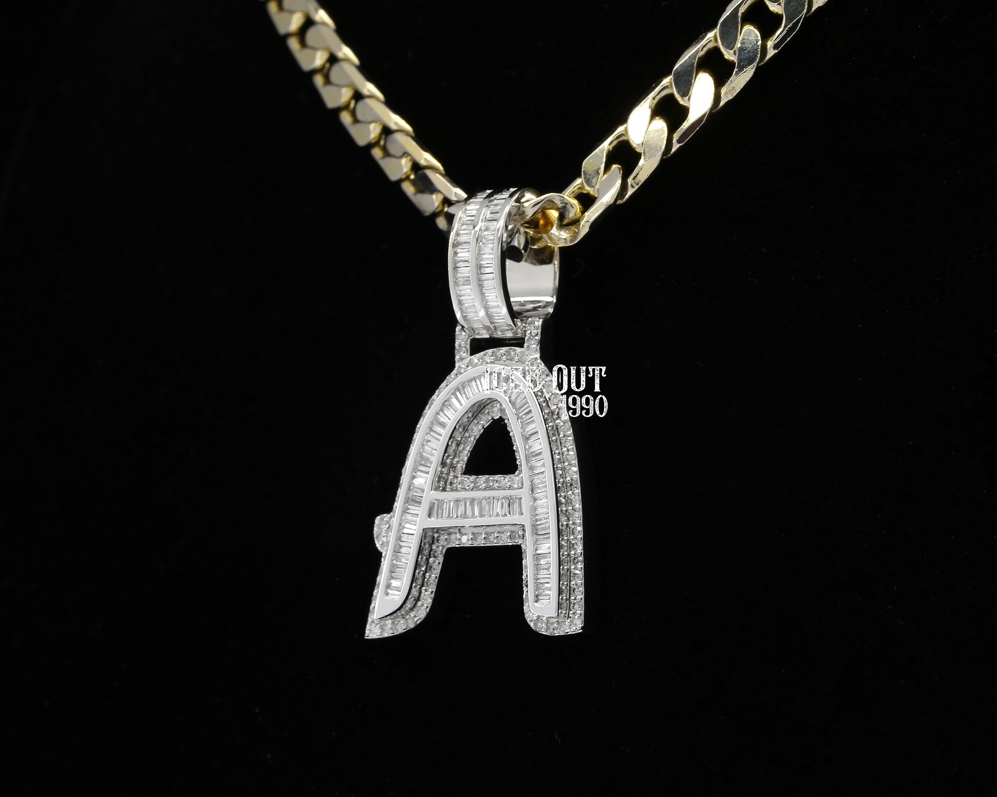 Baguette And Round Cut Moissanite Diamond Initial "A" Charm Hip Hop Pendant