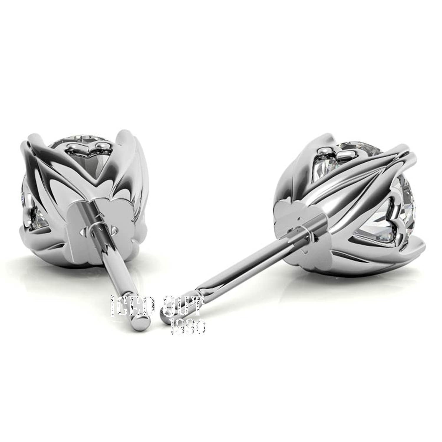 Heart Prong 1 Carat Moissanite 10K White Gold Push Back Stud Earrings