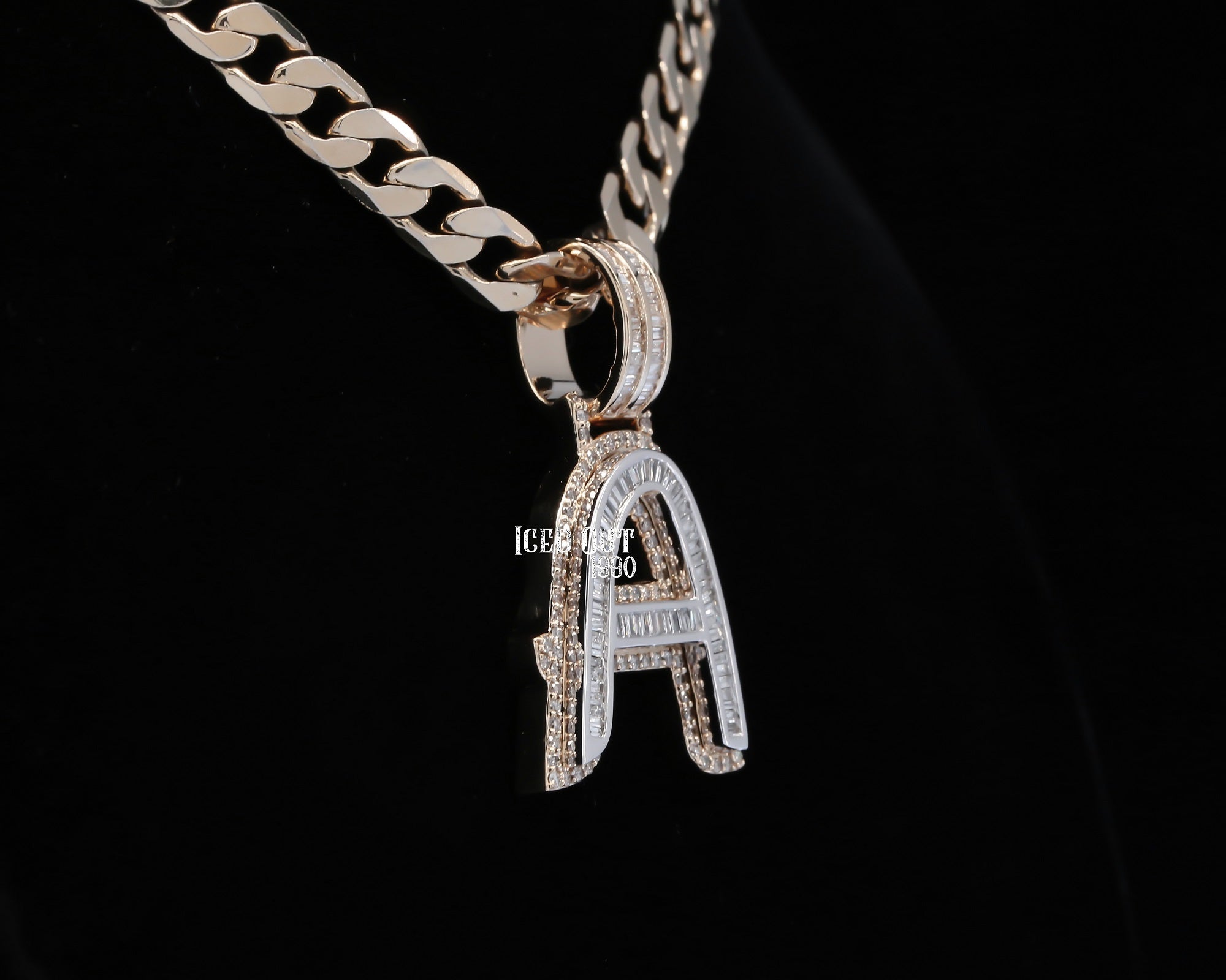 Baguette And Round Cut Moissanite Diamond Initial "A" Charm Hip Hop Pendant