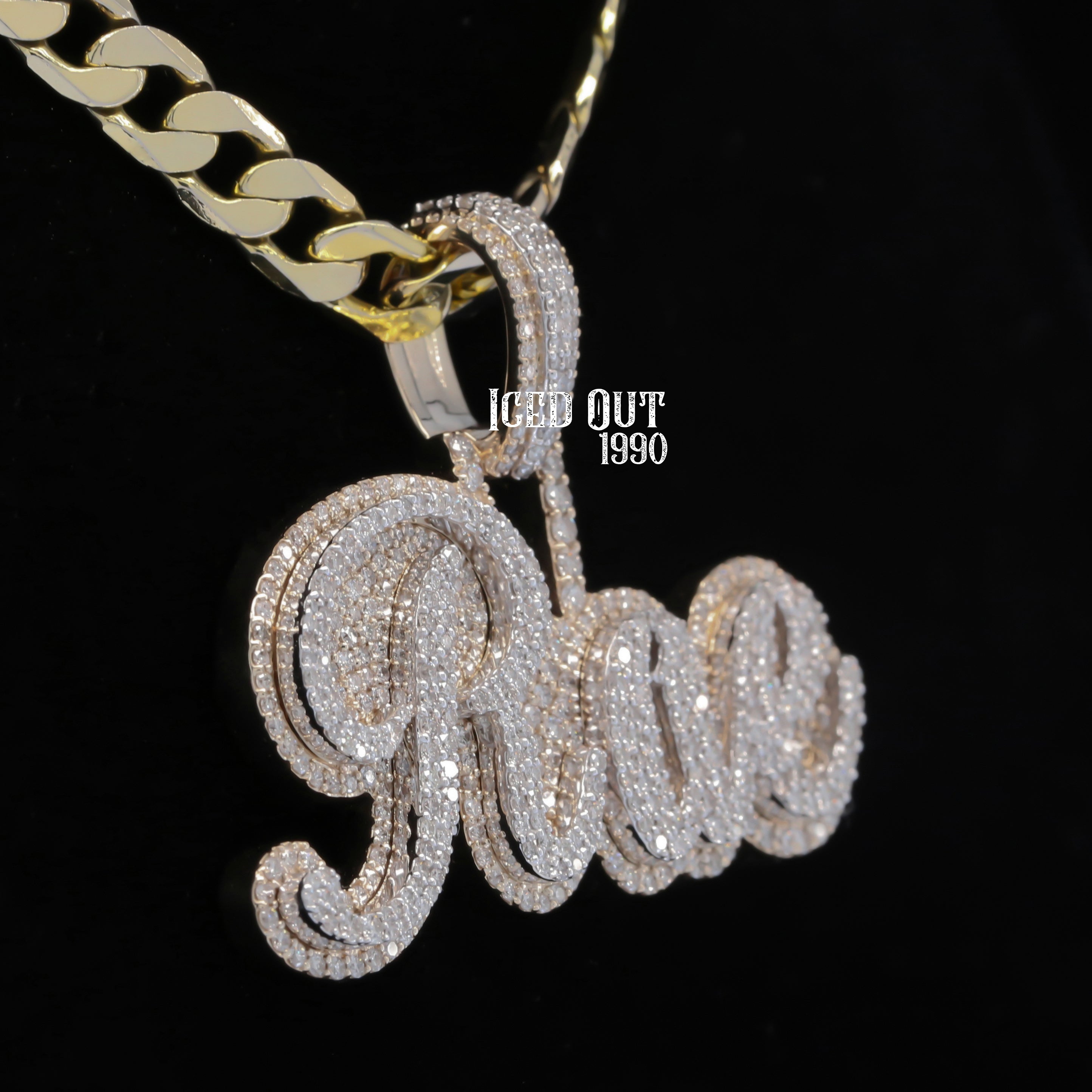 Round Cut Moissanite Diamond Nameplate "Rae" Hip Hop Pendant