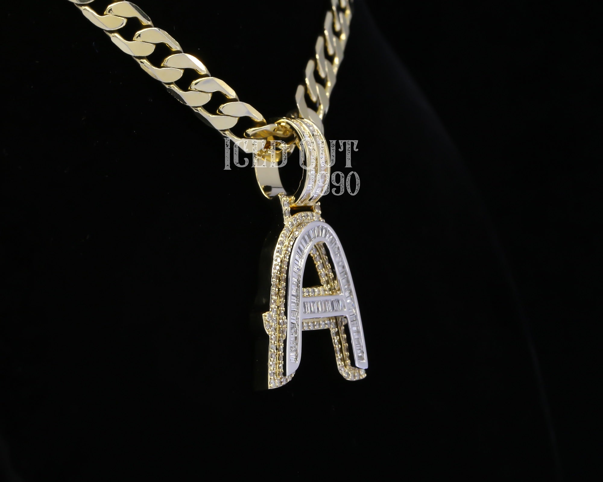 Baguette And Round Cut Moissanite Diamond Initial "A" Charm Hip Hop Pendant