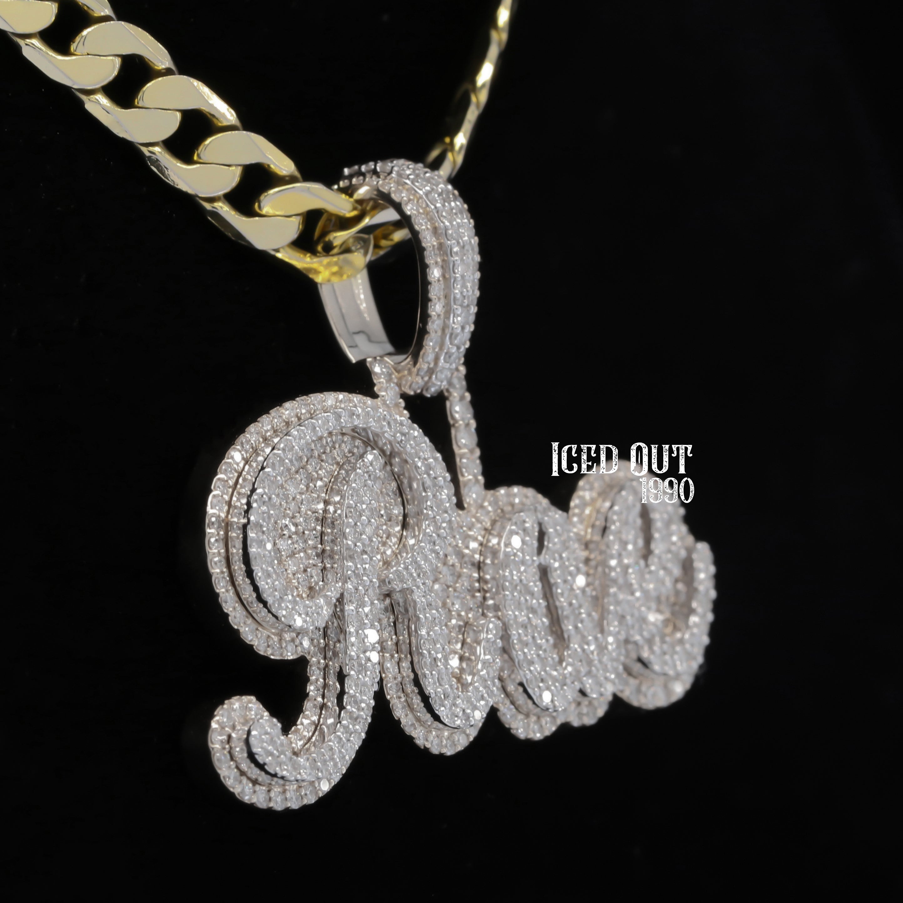 Round Cut Moissanite Diamond Nameplate "Rae" Hip Hop Pendant