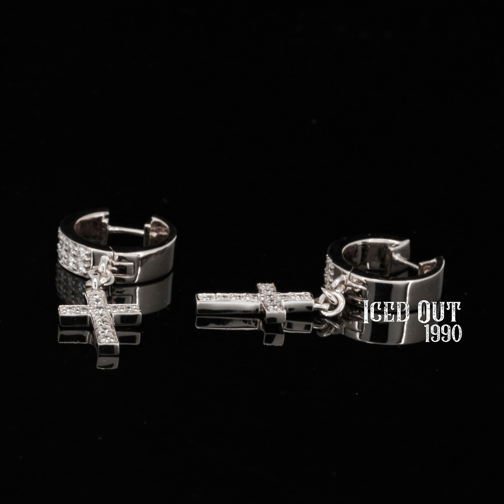 Moissanite Dangling Cross Huggie Hoop Earrings For Men