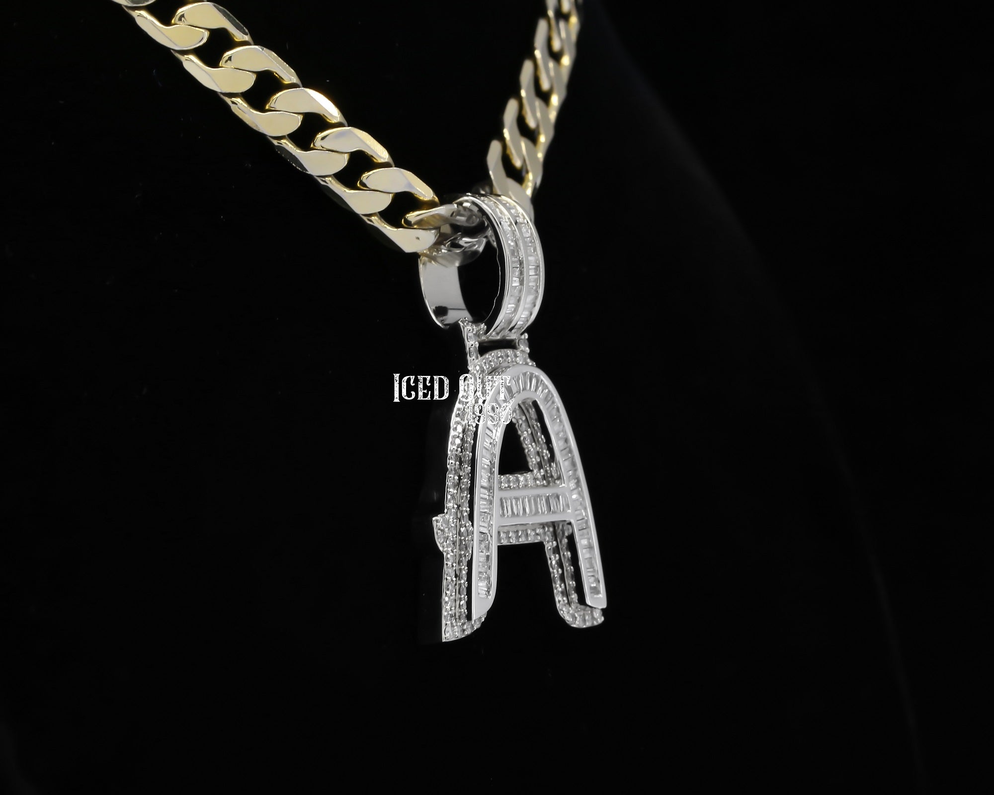 Baguette And Round Cut Moissanite Diamond Initial "A" Charm Hip Hop Pendant