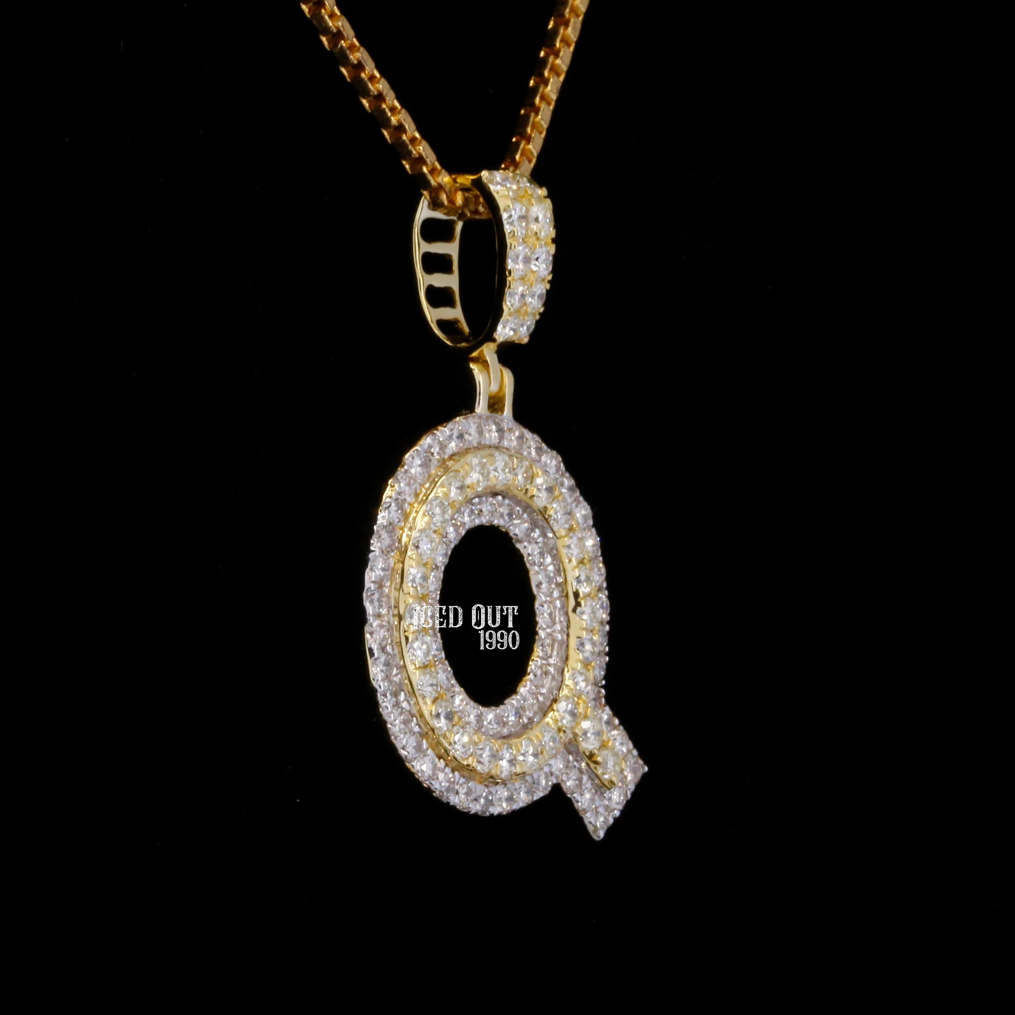 Round Cut Moissanite Iced Out Q Initial Hip Hop Pendant