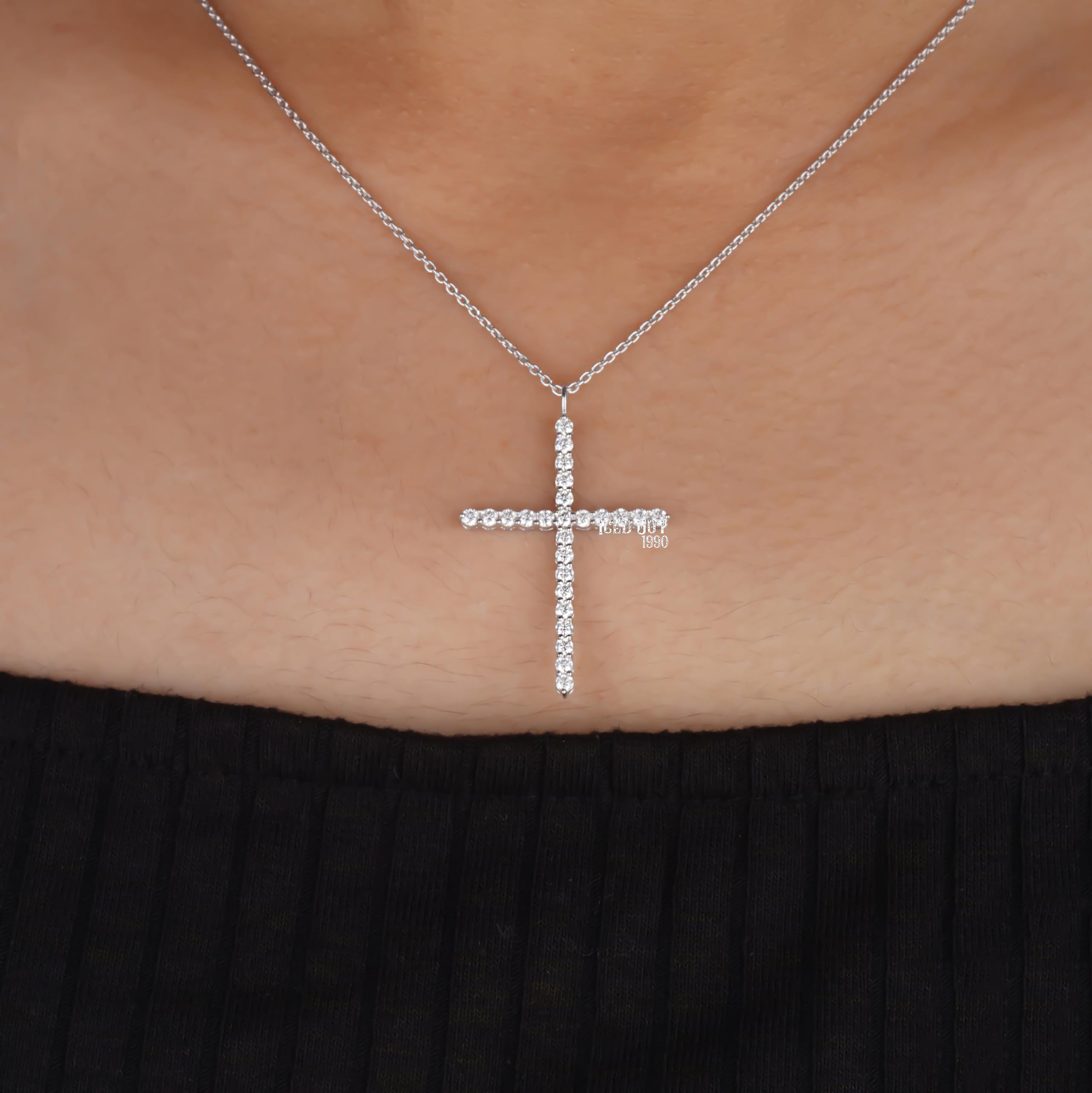 1 Carat Moissanite Cross Pendant Necklace 925 Sterling Silver