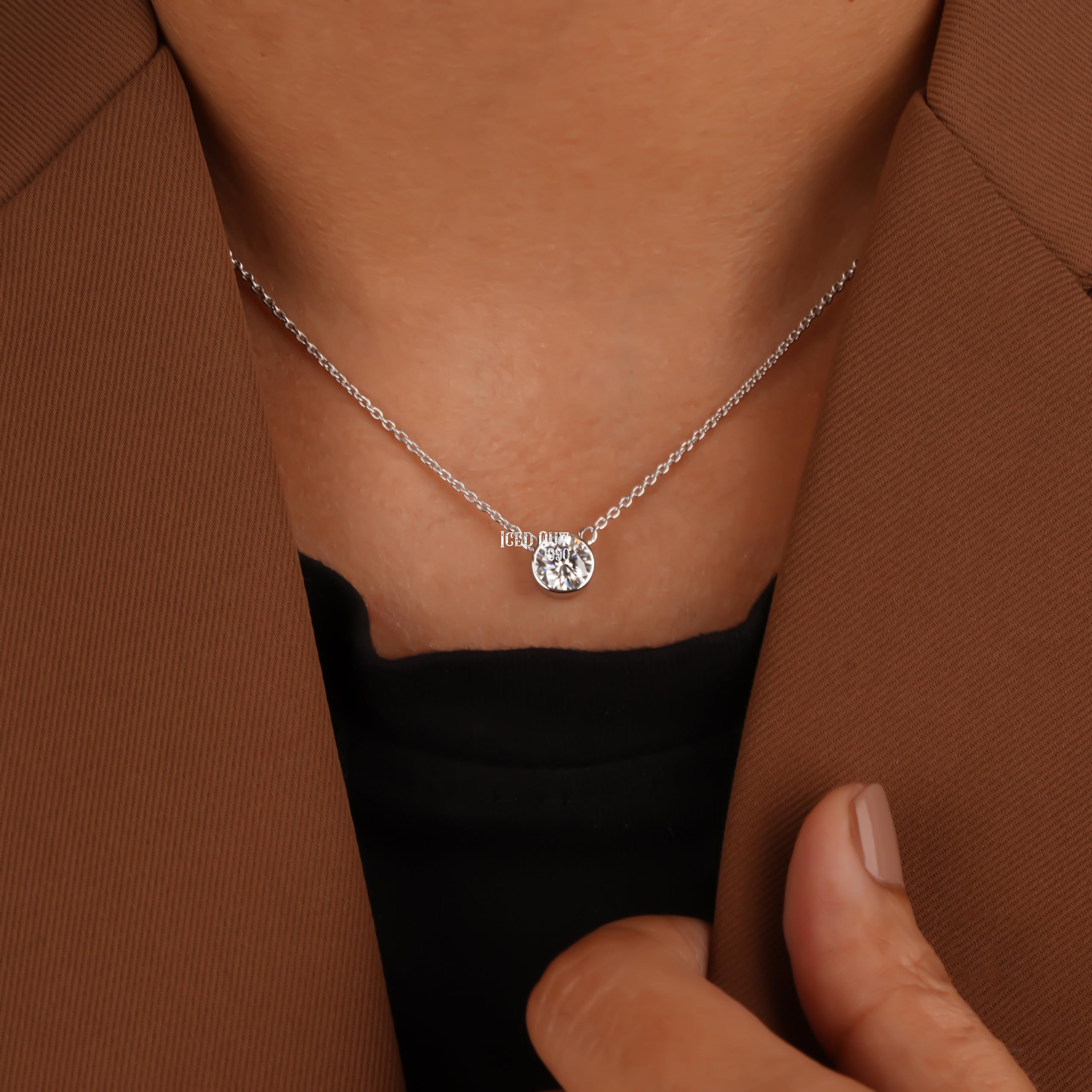 1 Carat Moissanite Pendant Necklace For Women 925 Sterling Silver