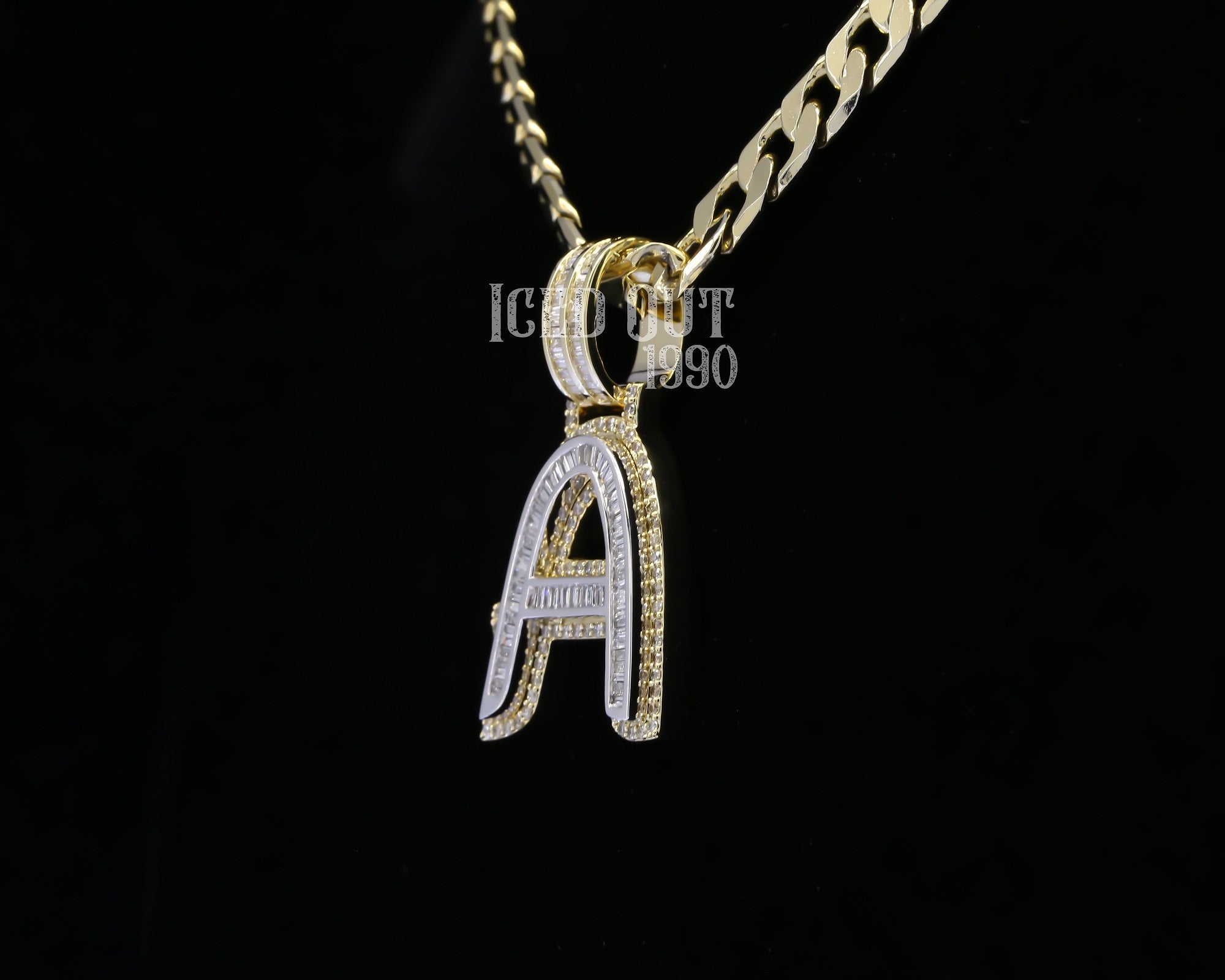 Baguette And Round Cut Moissanite Diamond Initial "A" Charm Hip Hop Pendant