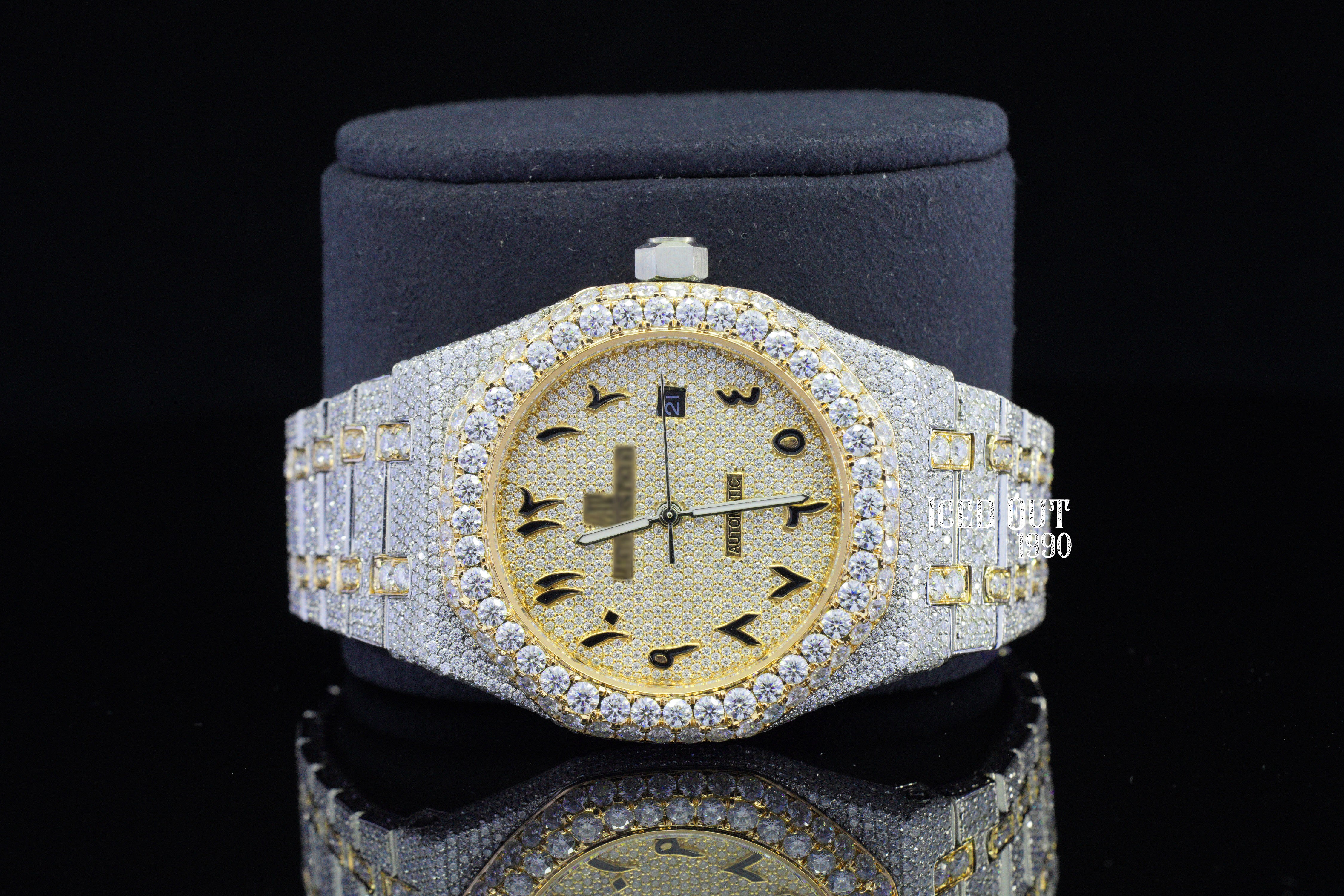 Two Tone Automatic Moissanite Diamond Crystal Iced Out Watch