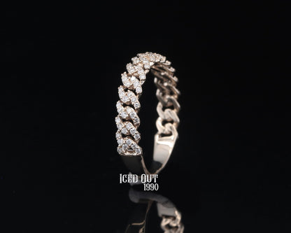 Luxuries Round Cut Moissanite Diamond Cuban Chain Ring