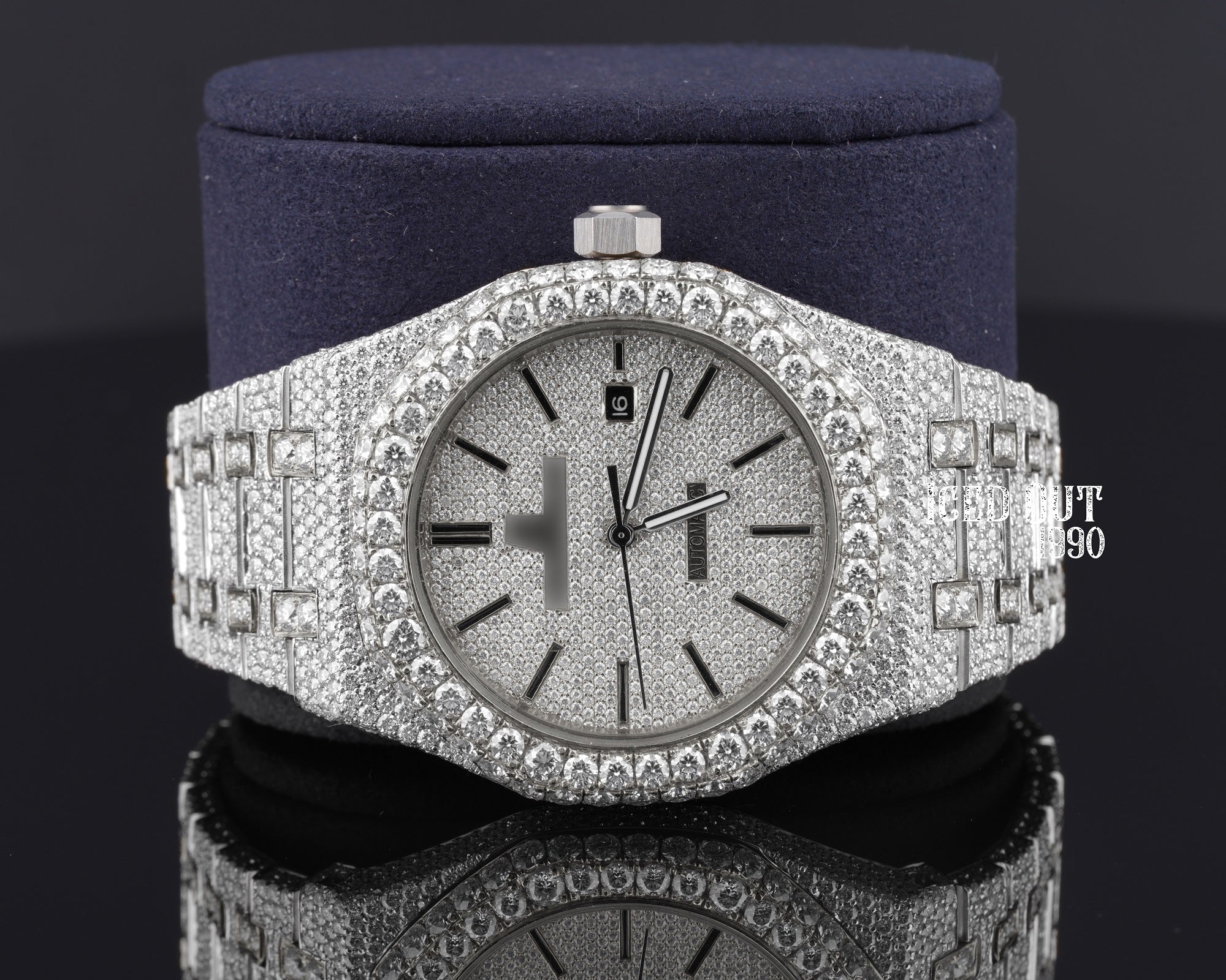 Moissanite Diamond Sapphire Crystal Fully Iced Out Watch