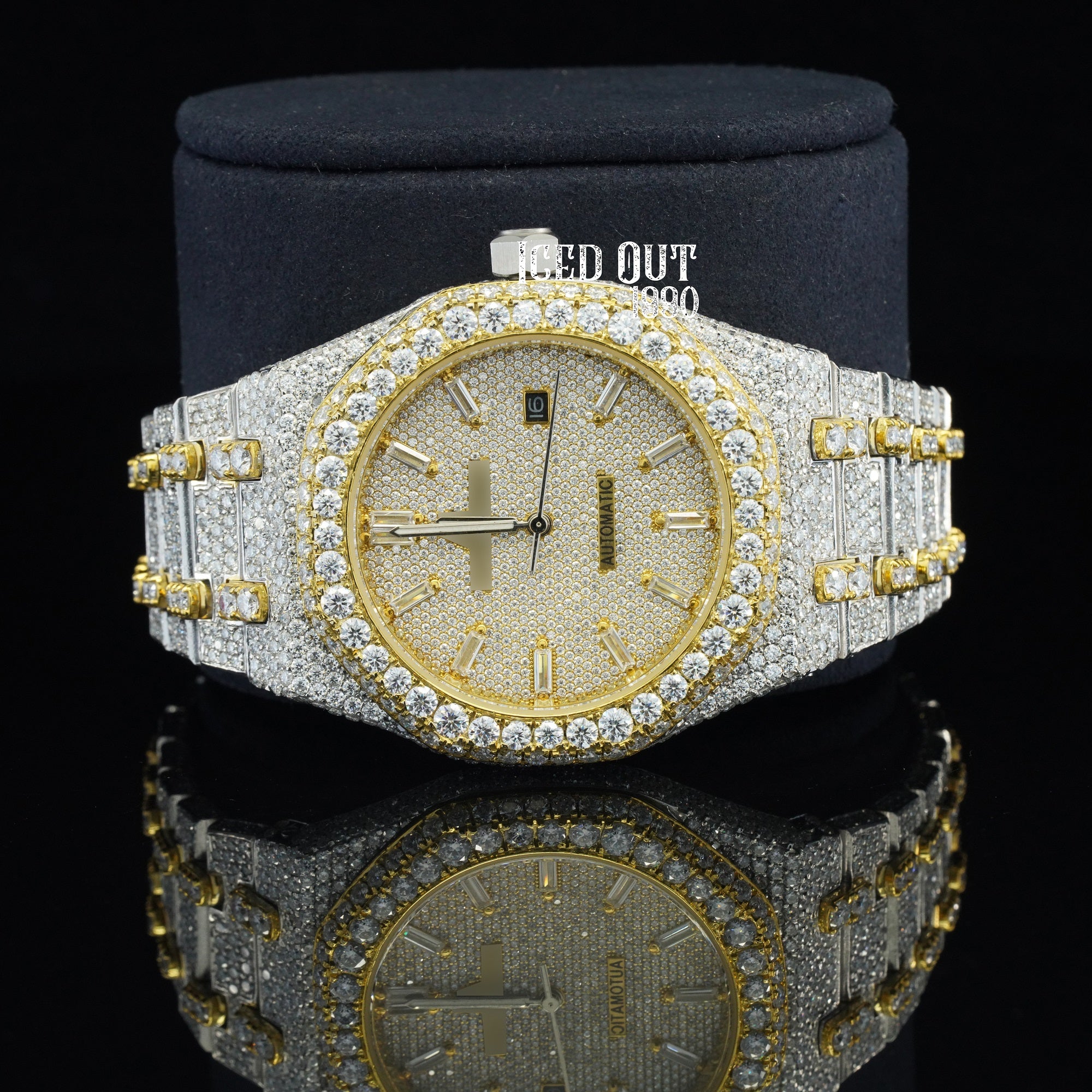 Moissanite Watch Automatic Iced Out Bust Down Sapphire Crystal Glass Watch