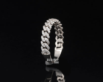 Luxuries Round Cut Moissanite Diamond Cuban Chain Ring