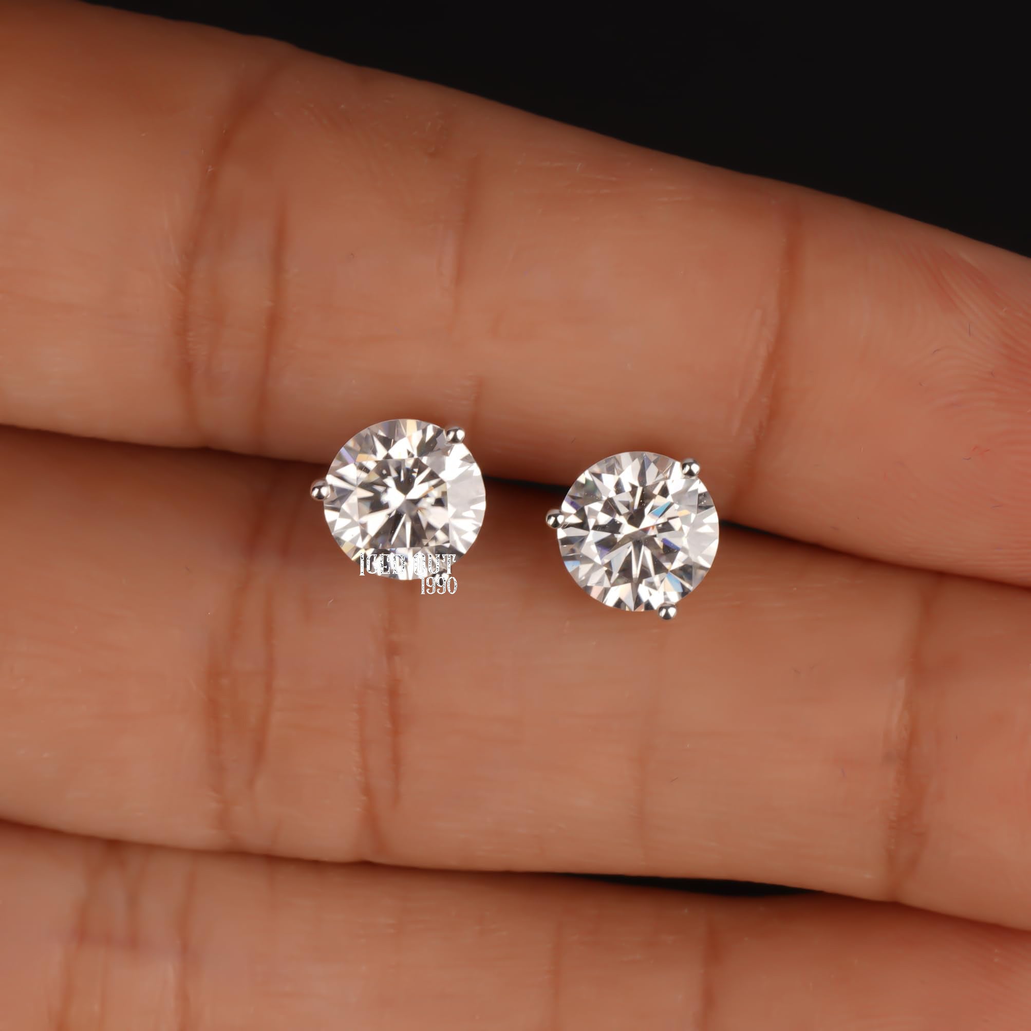 Martini 2 Carat Moissanite Stud Earrings 925 Sterling Silver Push Back Finding