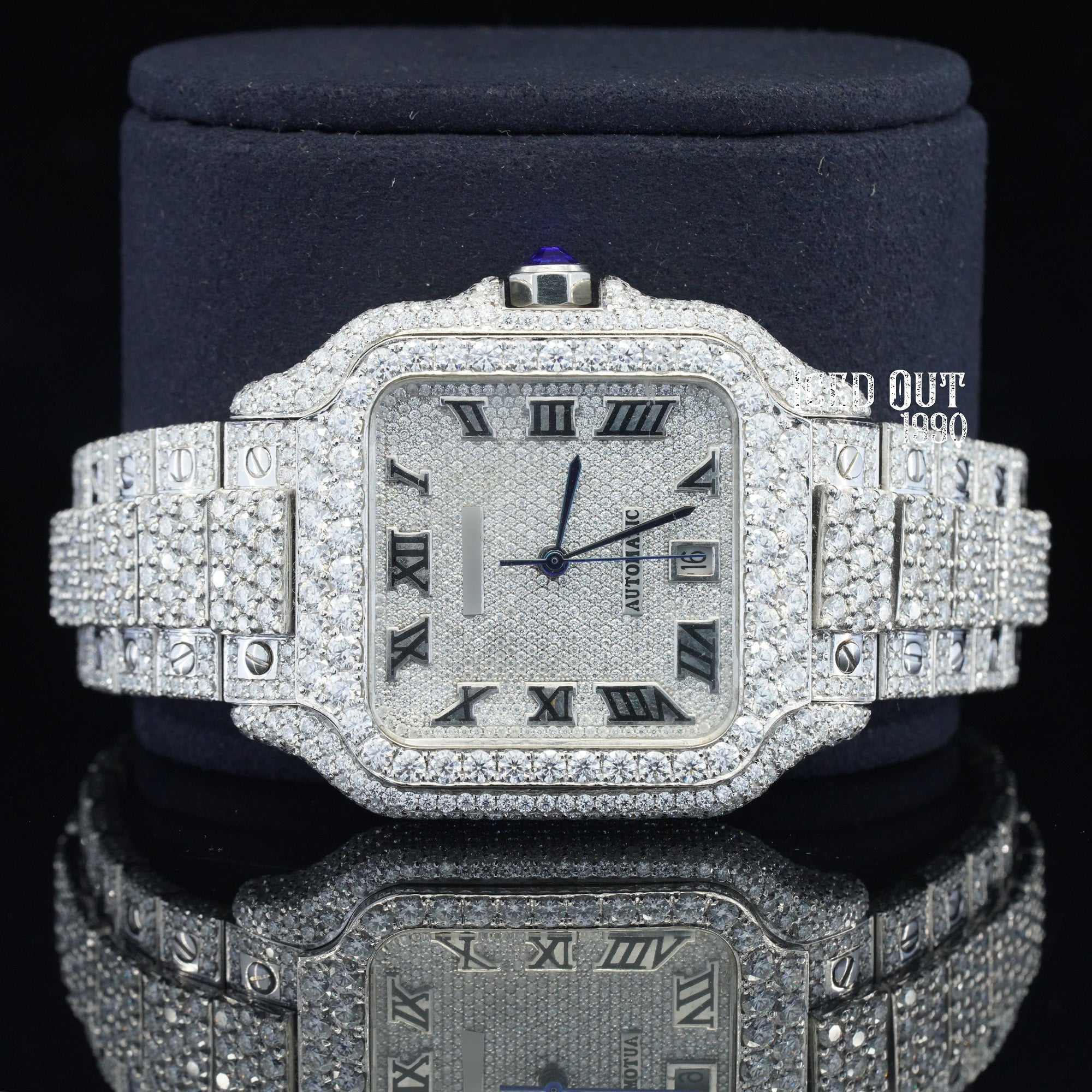 Automatic Moissanite Watch Iced Out Hip Hop Bust Down Watch Sapphire Glass