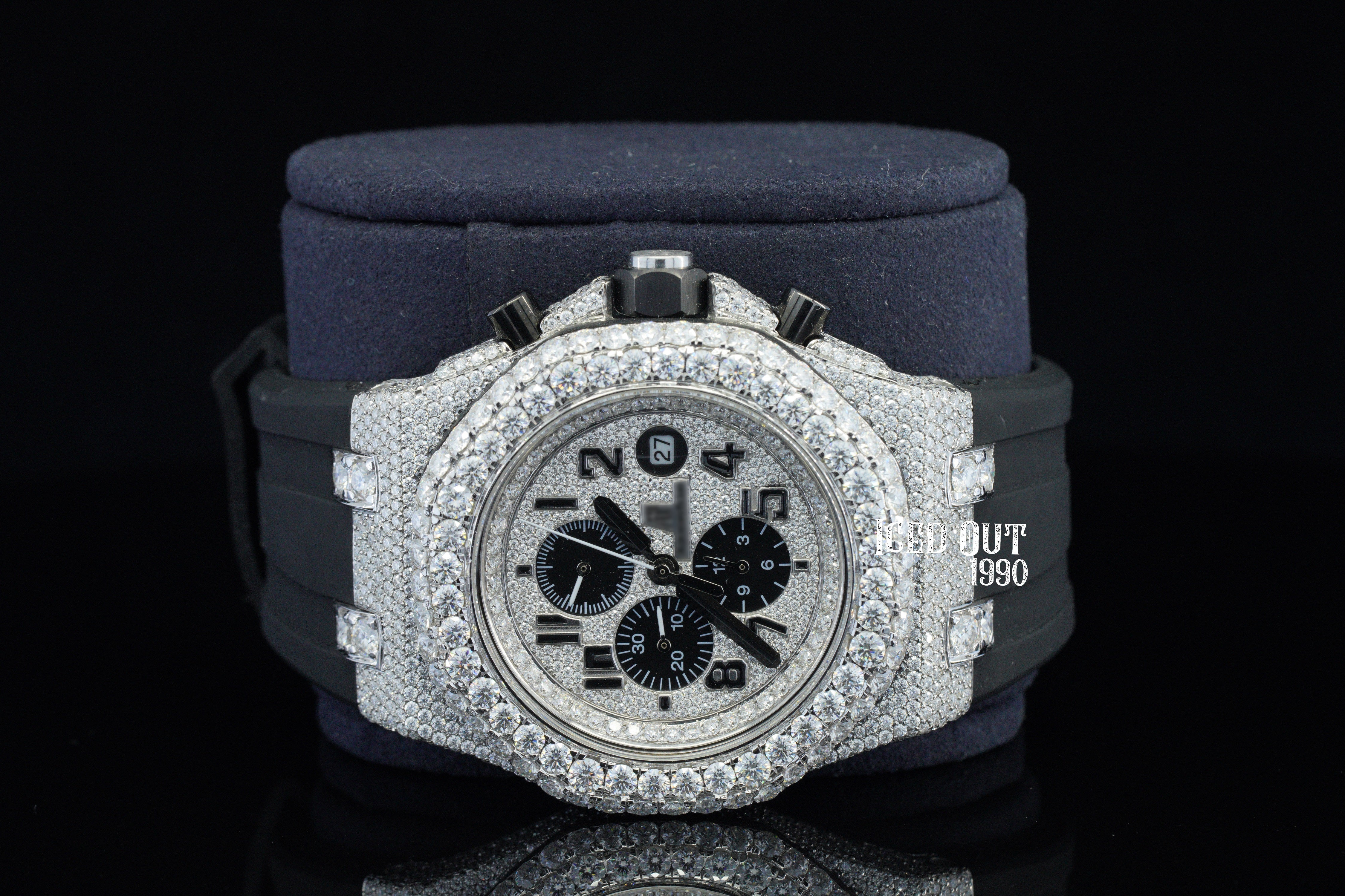 Chronograph Iced Out Moissanite Hip Hop Watch Rubber Belt