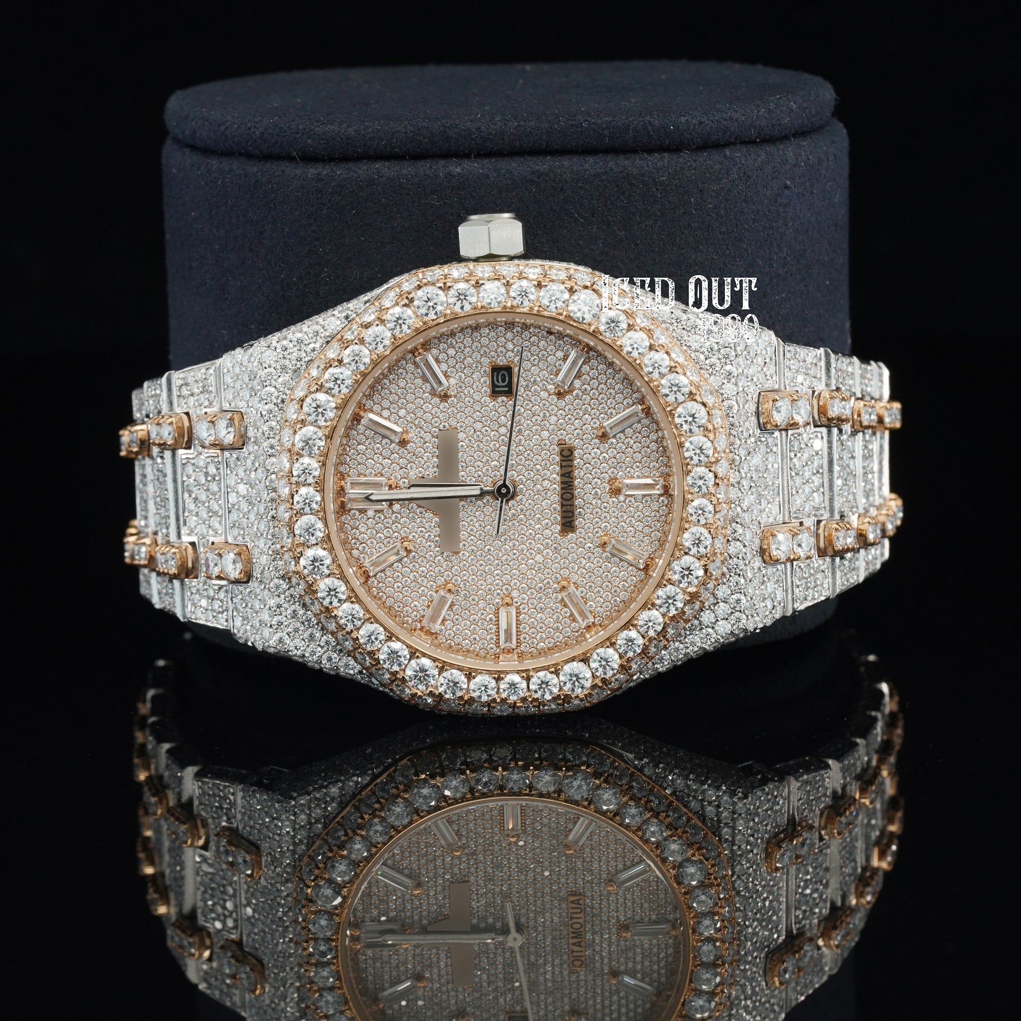 Moissanite Watch Automatic Iced Out Bust Down Sapphire Crystal Glass Watch