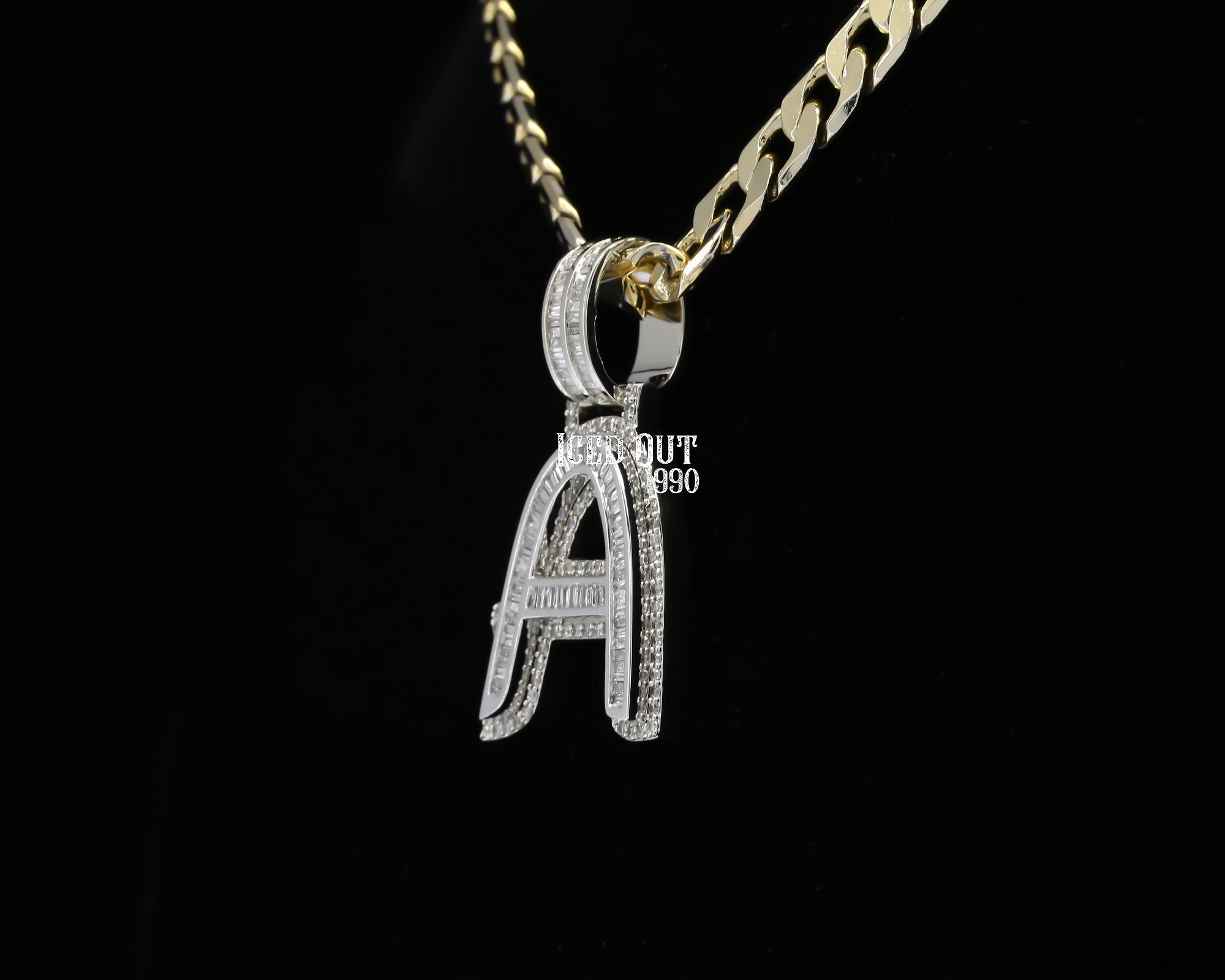 Baguette And Round Cut Moissanite Diamond Initial "A" Charm Hip Hop Pendant