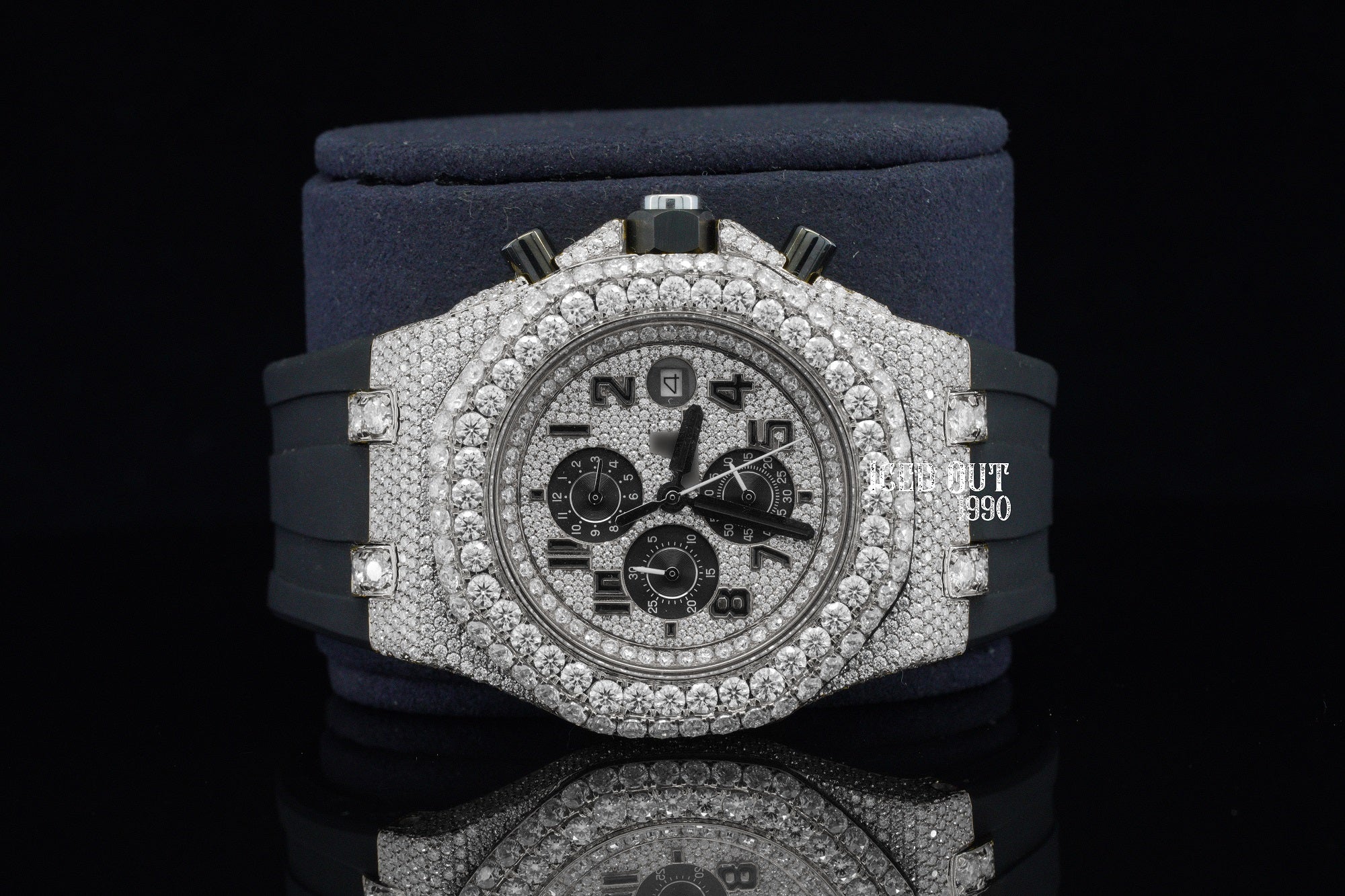 Chronograph Moissanite Hip Hop Iced Out Watch Rubber Belt