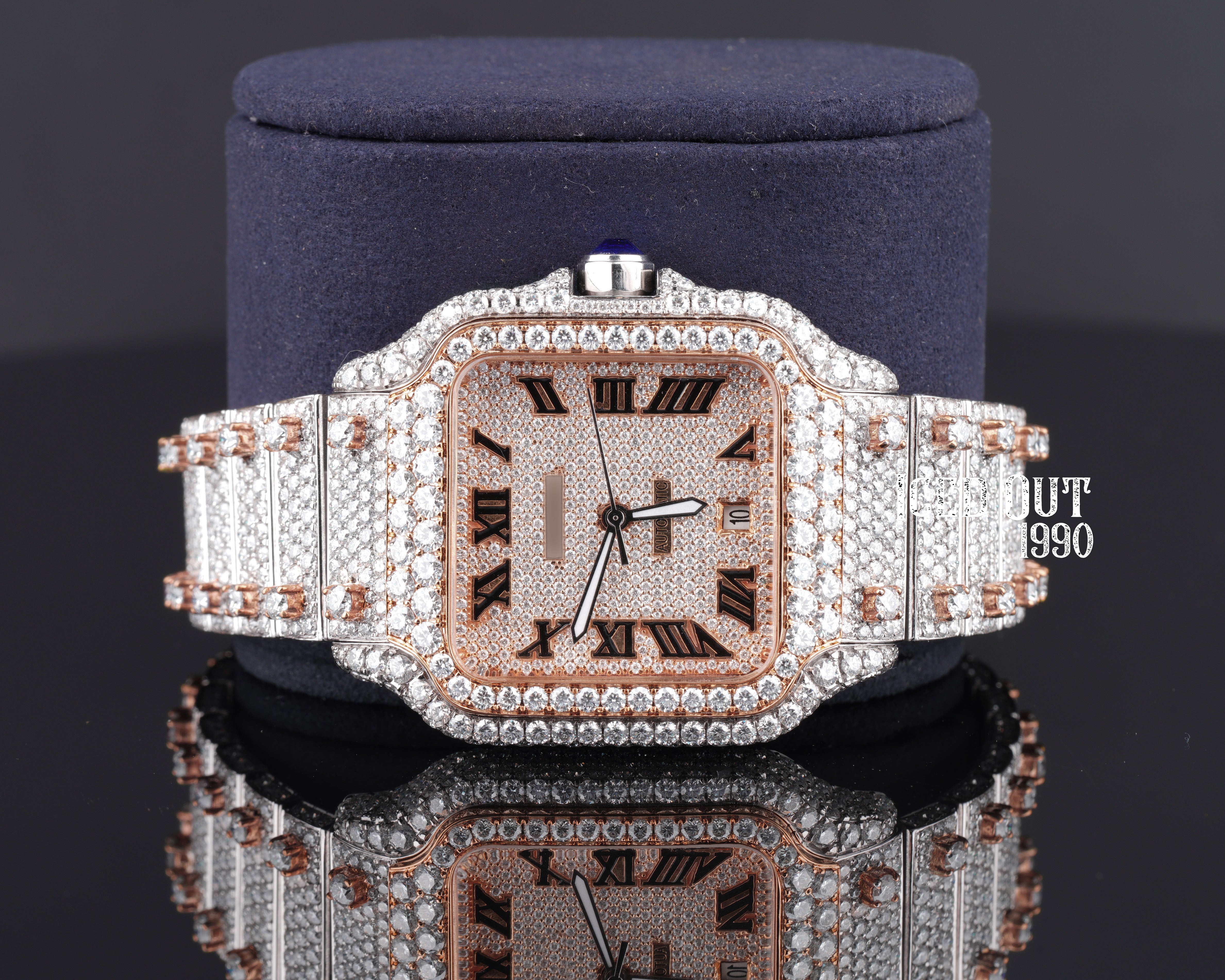 Iced Out Moissanite Watch Two Tone Hip Hop Wrist Bust Down Watch