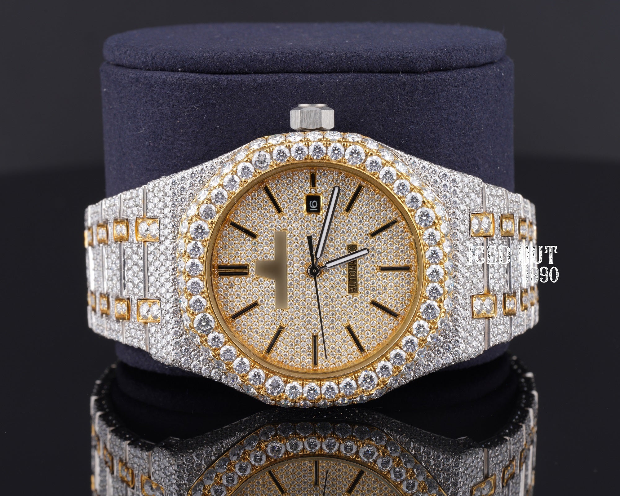 Moissanite Diamond Sapphire Crystal Fully Iced Out Watch