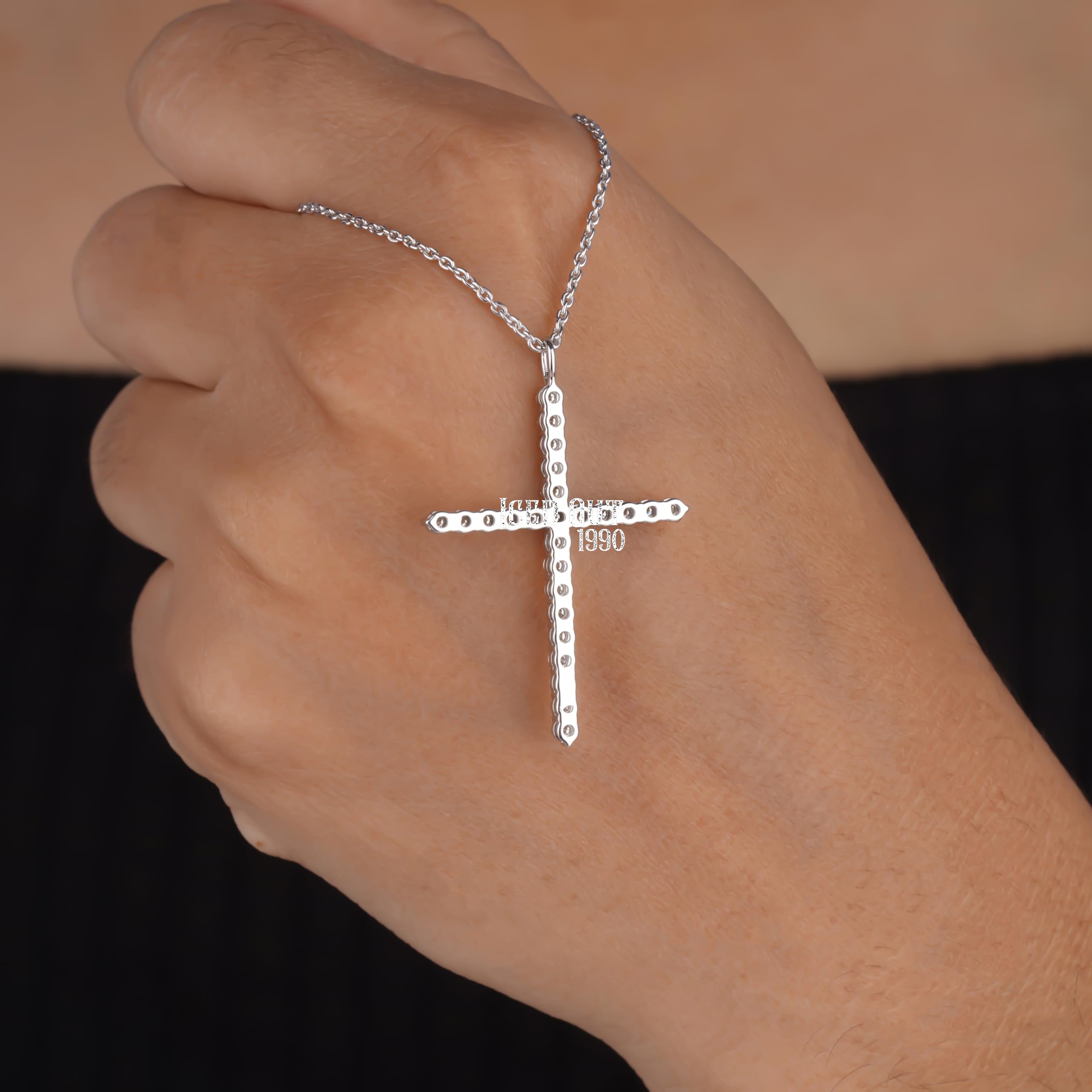 1 Carat Moissanite Cross Pendant Necklace 925 Sterling Silver