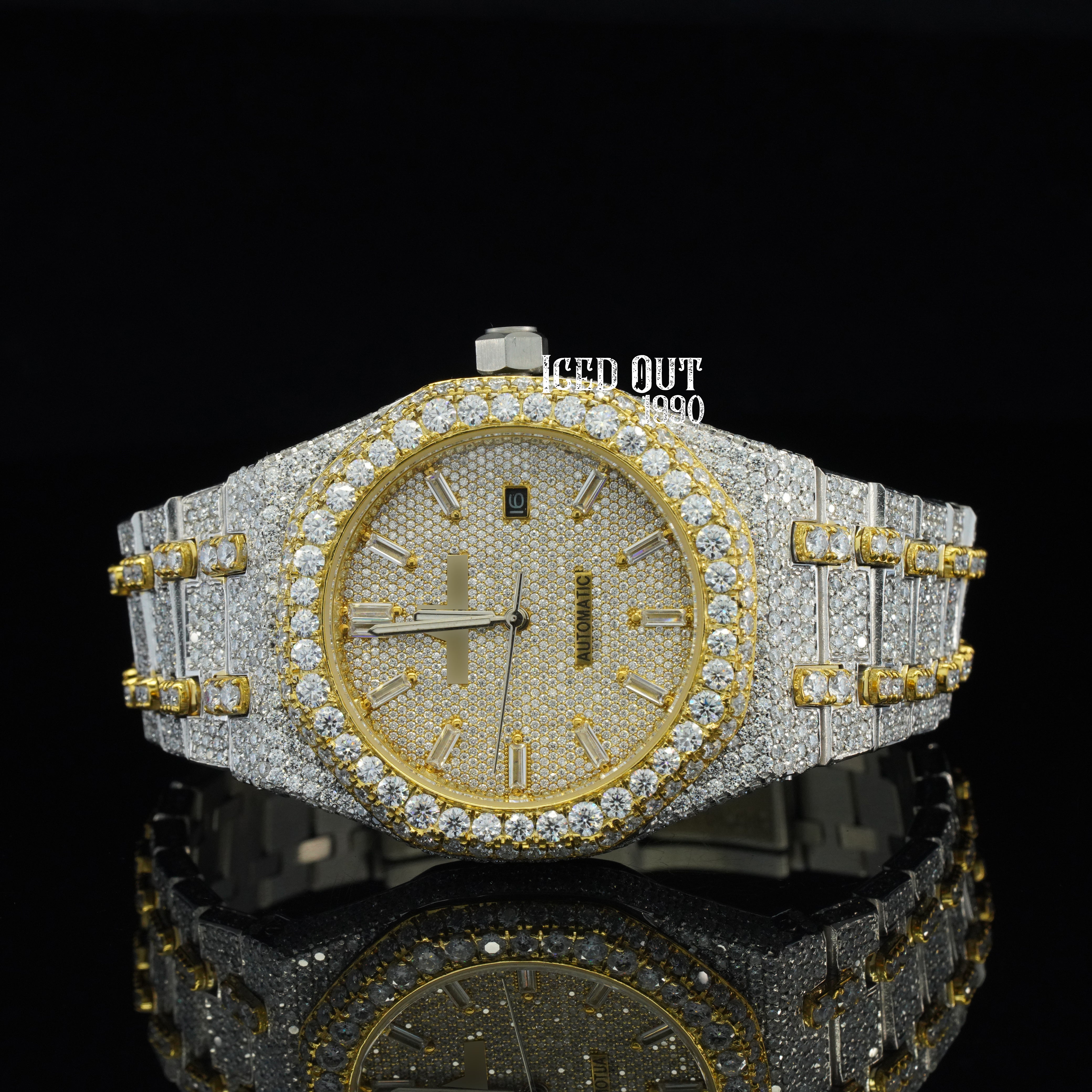 Moissanite Diamond Watch Automatic Iced Out Bust Down Sapphire Crystal Glass Watch