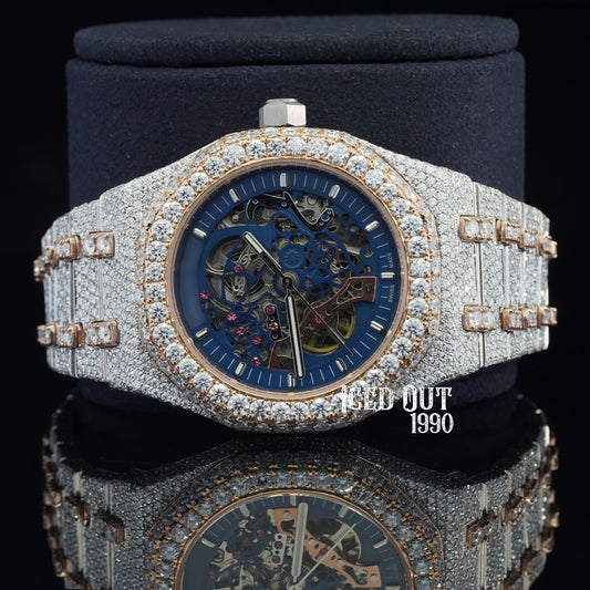 Moissanite Watch Automatic Iced Out Bust Down Sapphire Crystal Glass Watch