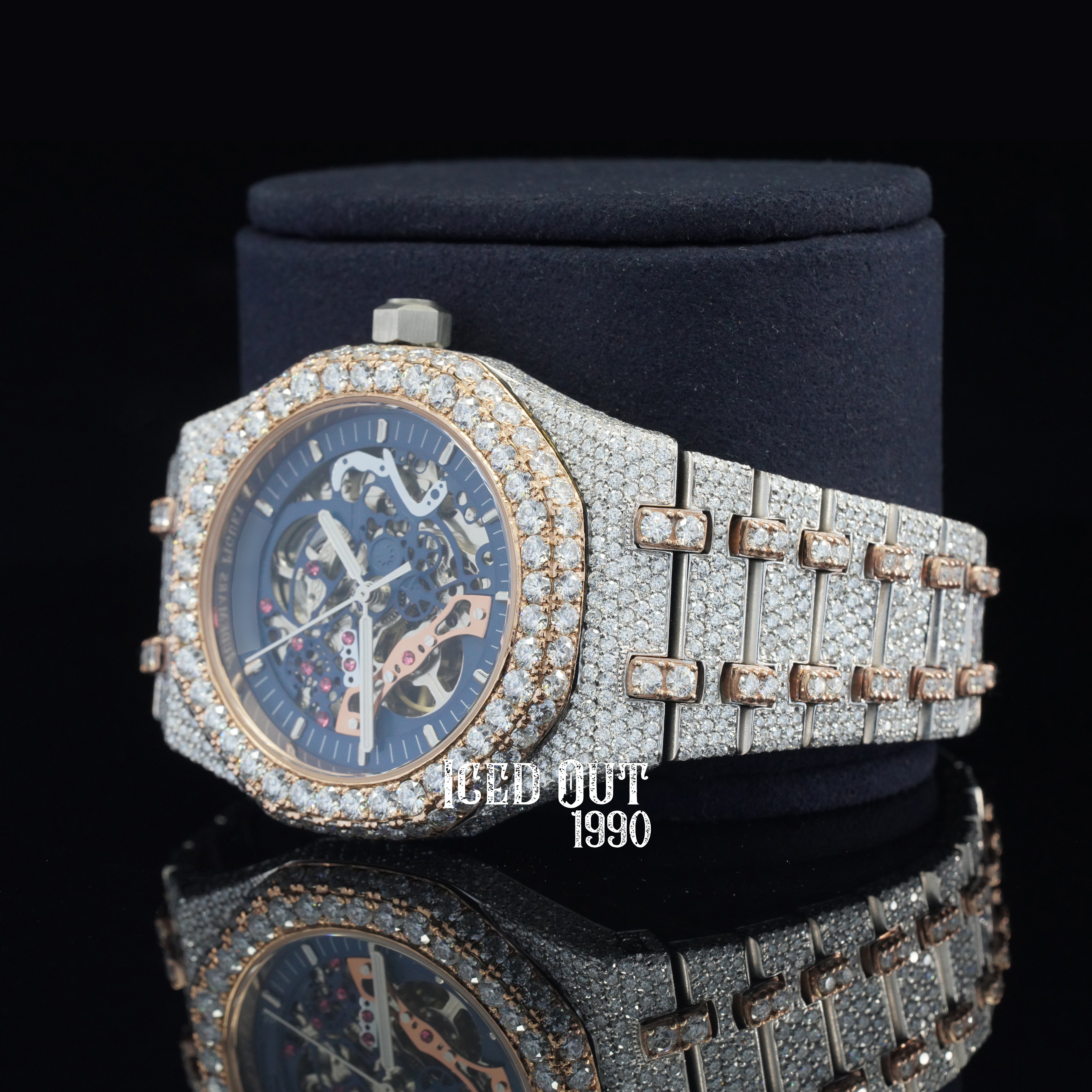 Moissanite Watch Automatic Iced Out Bust Down Sapphire Crystal Glass Watch