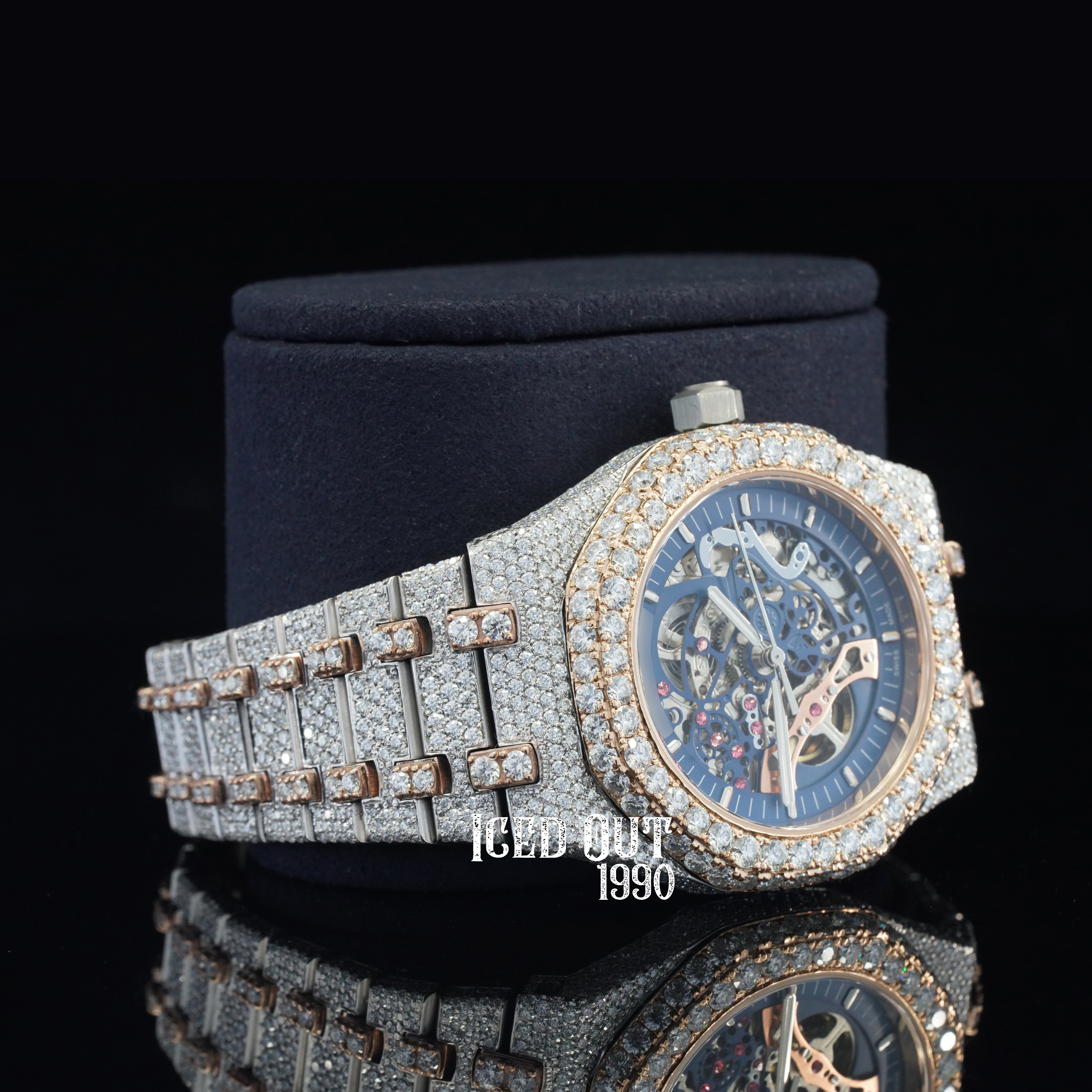 Moissanite Watch Automatic Iced Out Bust Down Sapphire Crystal Glass Watch