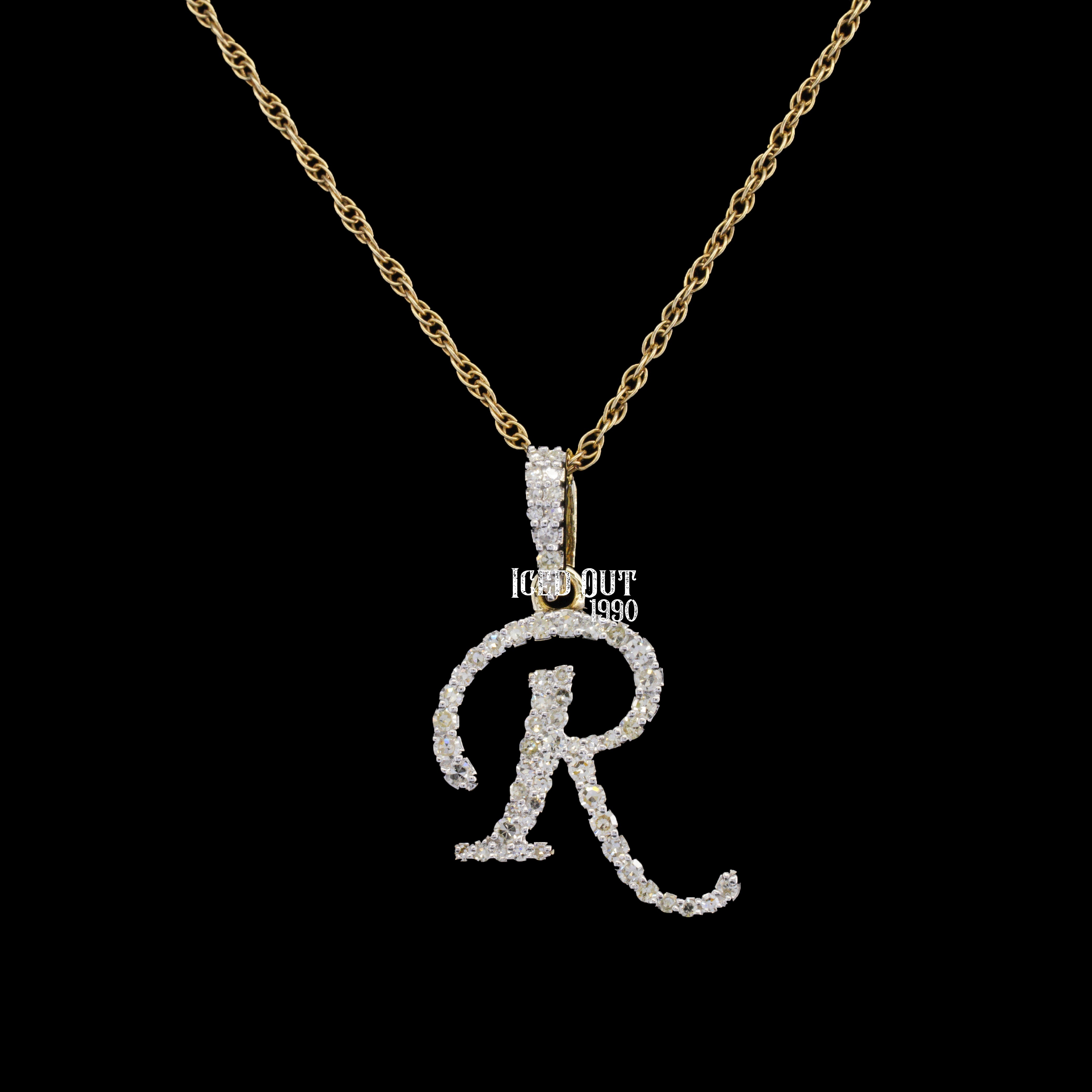 Royal R Initial Moissanite Diamond Totally Iced Out Hip Hop Style Pendant